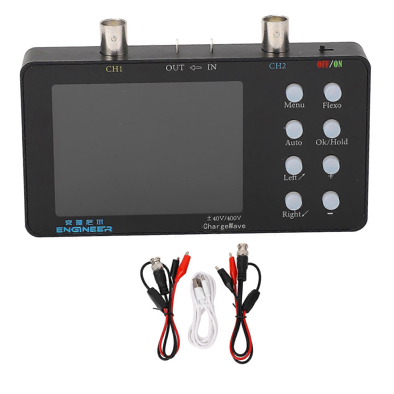 Portable Oscilloscope with 3.2 inch LCD Display, 2 Channel Digital Oscilloscope with 2 Red and Black Probe Clips