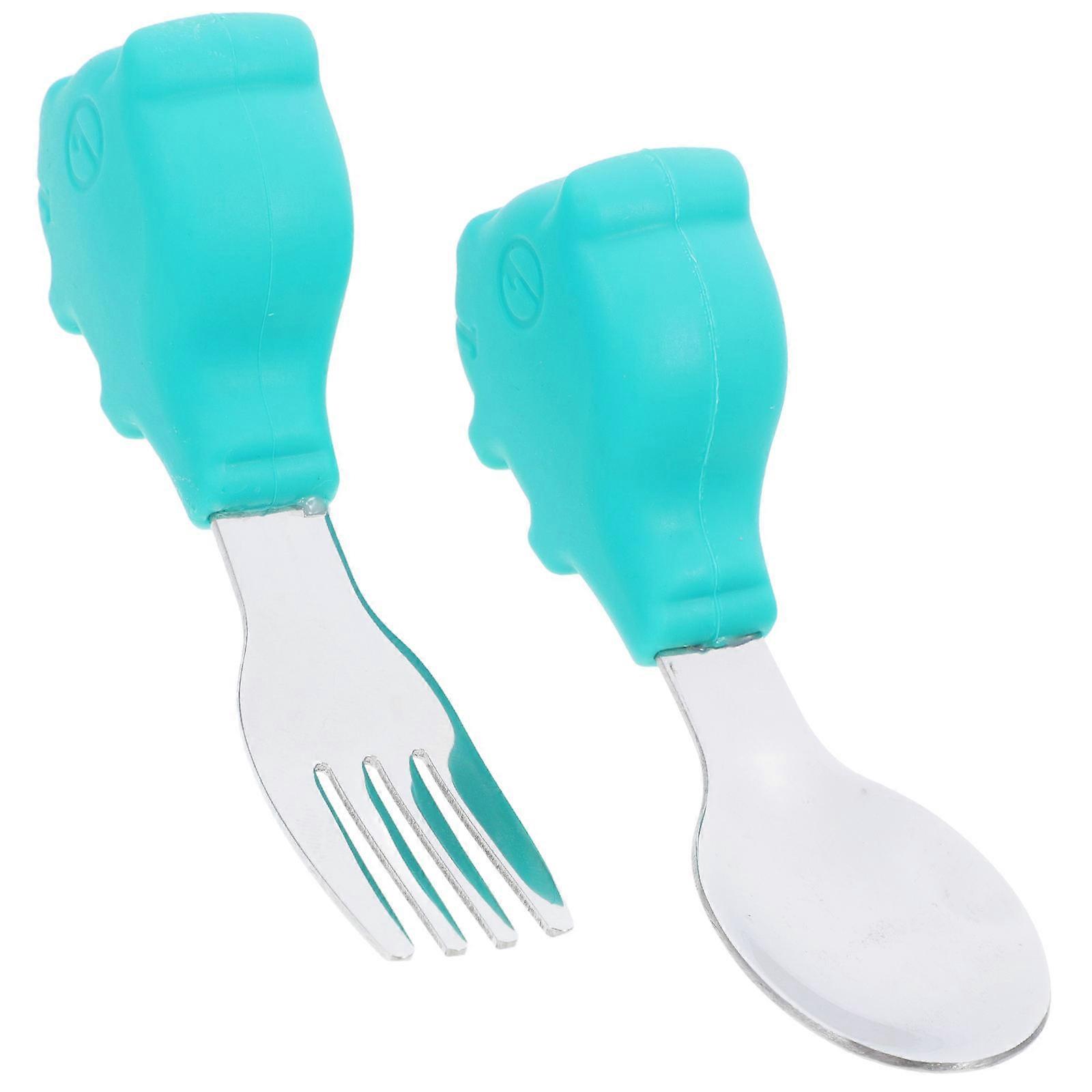 Silicone Baby Tableware Toddler Eating Utensils Short Handle Smooth Surface Bowl 1Set
