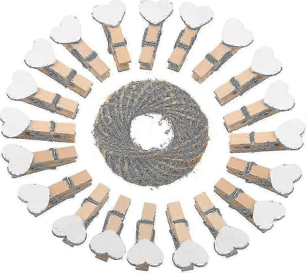 2025 Latest Model Heart Pegs,100pcs Mini Wooden Clothespins, White Photo Paper