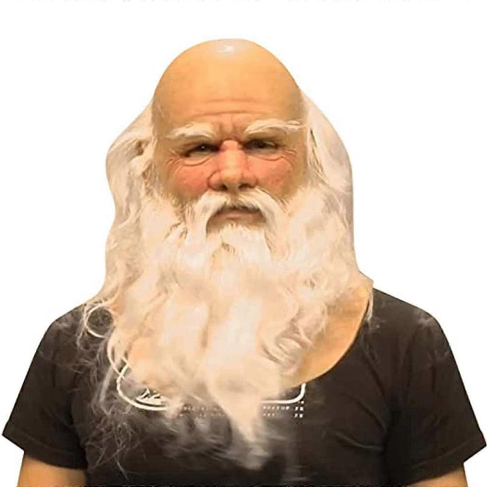 Christmas Face Mask Latex Old Man White Beard Mask Adults One Size Cosplay Festival Mask
