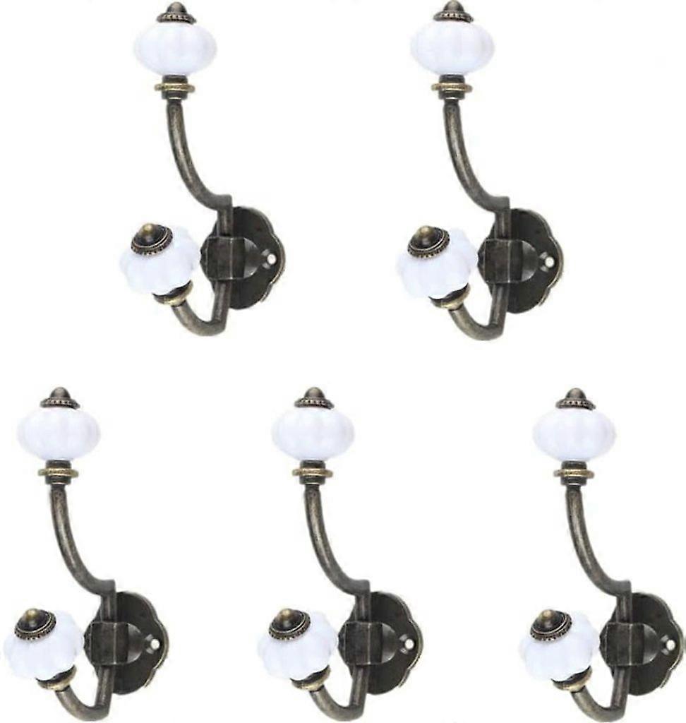 Vintage Bronze Ceramic Coat Hooks, 5-Pack Rustic Style Wall Hooks Hat Hooks Door Hooks