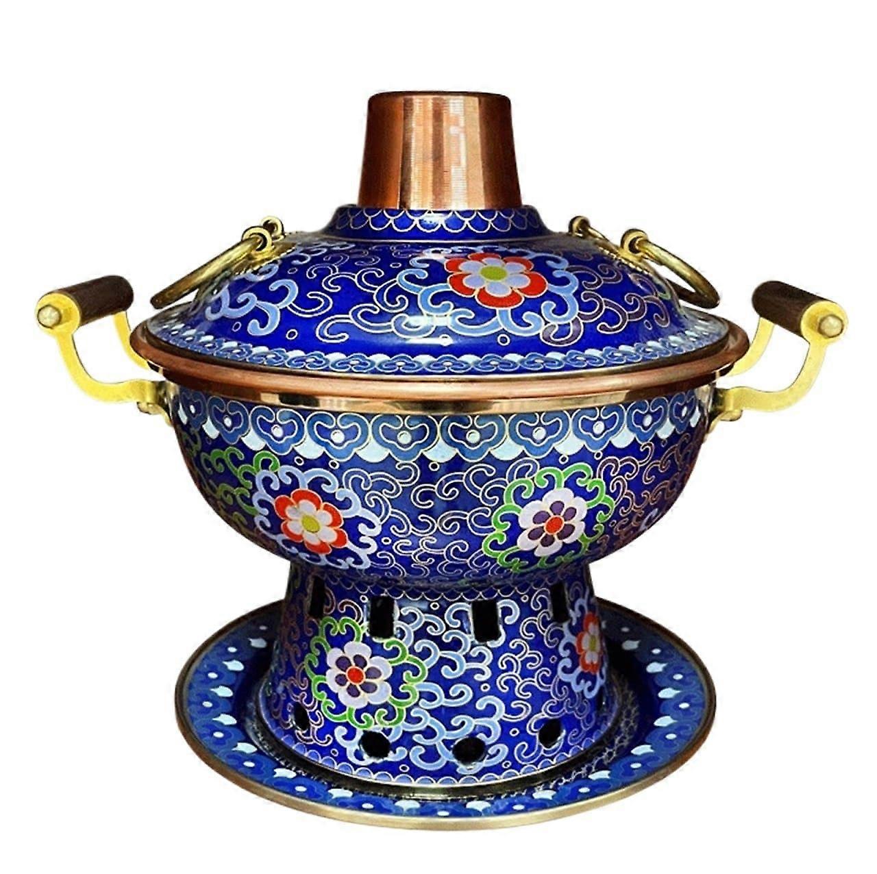 Copper Hot Pot, Enamel Copper Hot Pot for Home, Chinese Copper Hot Pot, 19 x 22cm, Blue2 Color, Durable Design