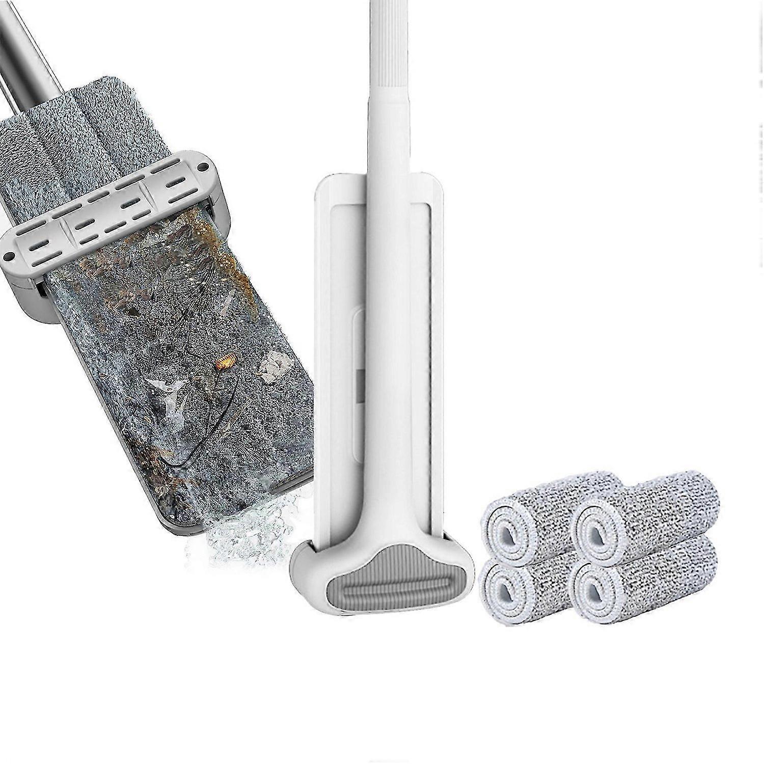 Microfiber Mop Floor Cleaning System Washable Pads Reusable Dust Mops with 4PCS Soft Refill Pads Hardwood Wood Floor Cleaner Mop 360 Rotate Dry Wet Mo