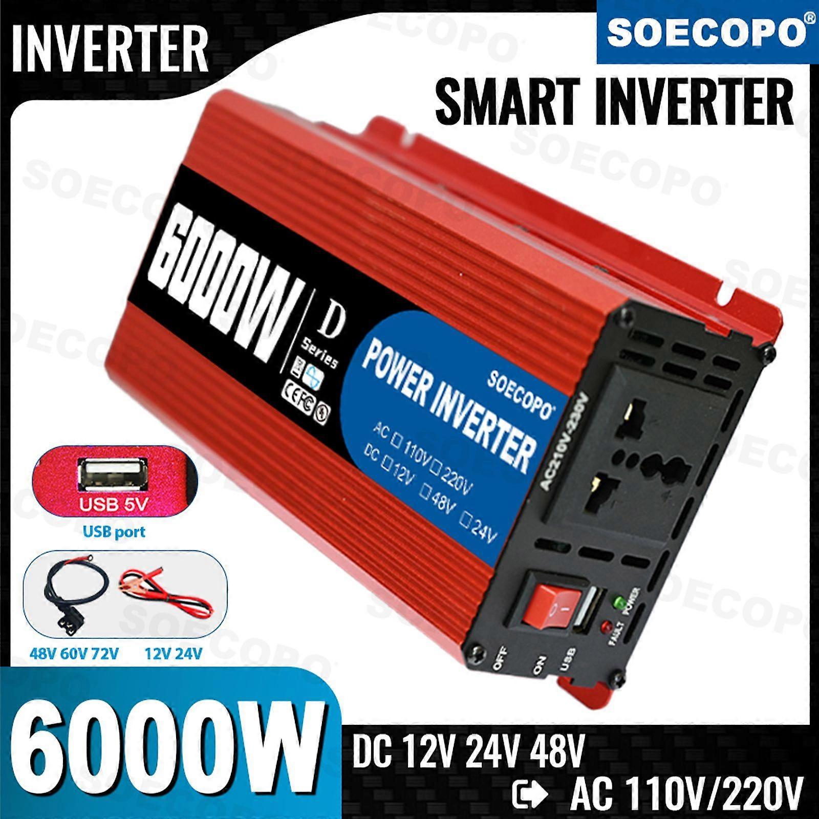 6000W पोर्टेबल स्मार्ट इन्वर्टर 12V/24V/48V से 110V/220V AC USB पोर्ट15ZoaXg के साथ