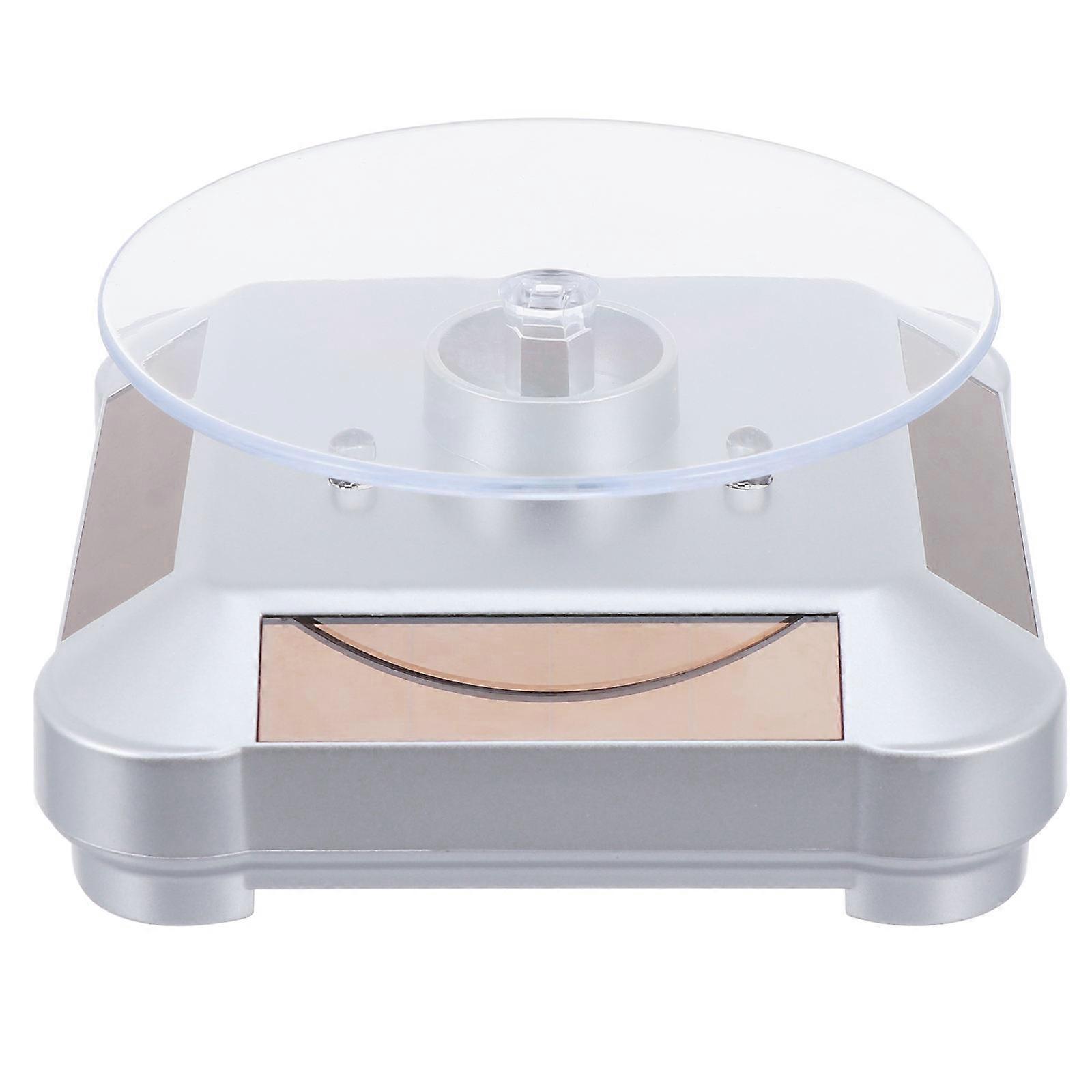 Silver Plastic Jewelry Rotating Display Stand with 360° Rotation and LED Lights for Home and Retail Use