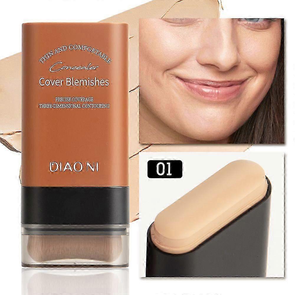Foundation Stick, Moisturising Concealer Foundation Make Up with Brush, Matte Finish Long Lasting Concealer Covers Blemishes, Double Head Primer Make