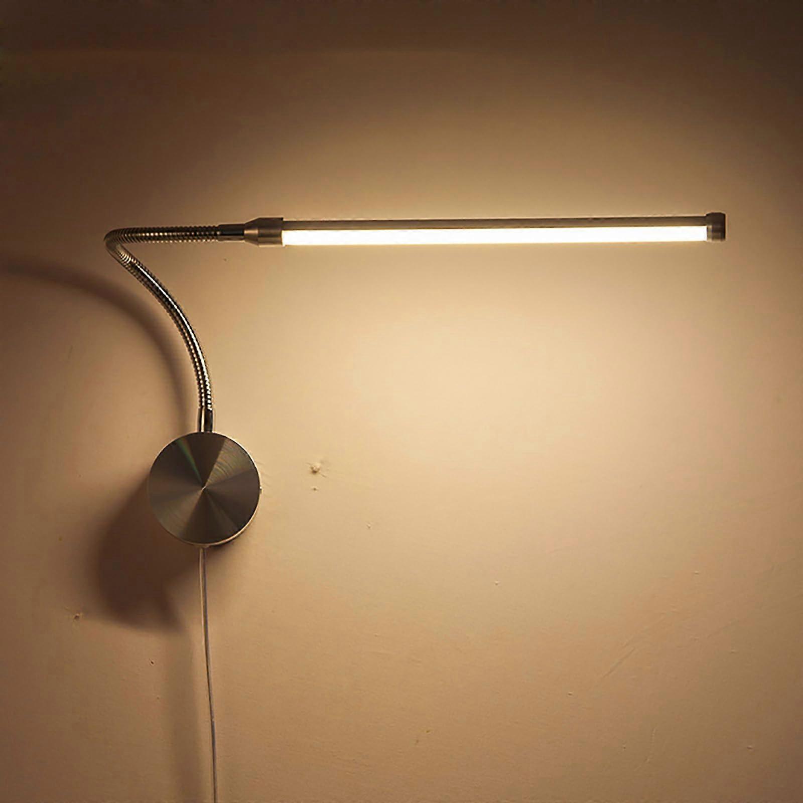 LED Gooseneck Lamp with Switch, 360° Adjustable Silver Reading Light, 190 cm Cable for Bedroom and Children's Room, Warm Light