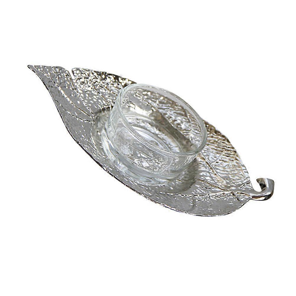 Decorative Metal Candlestick Leaf Shape Middle East Arab Table Decor Silver 1Pcs