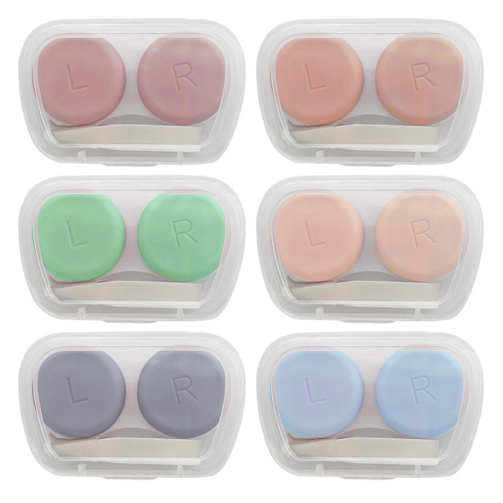 6 PCS contact lens cases, portable travel contact lens cases, mini contact lens cases with L and R caps, tweezers, wellsealed, suitable for travel