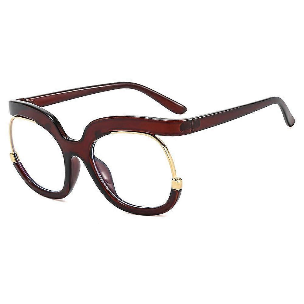 Blue light blocking round computer reading glasses, antieye strain glasses, reading glasses, oversized flat light mirror (Color: Tea, Size: 150)
