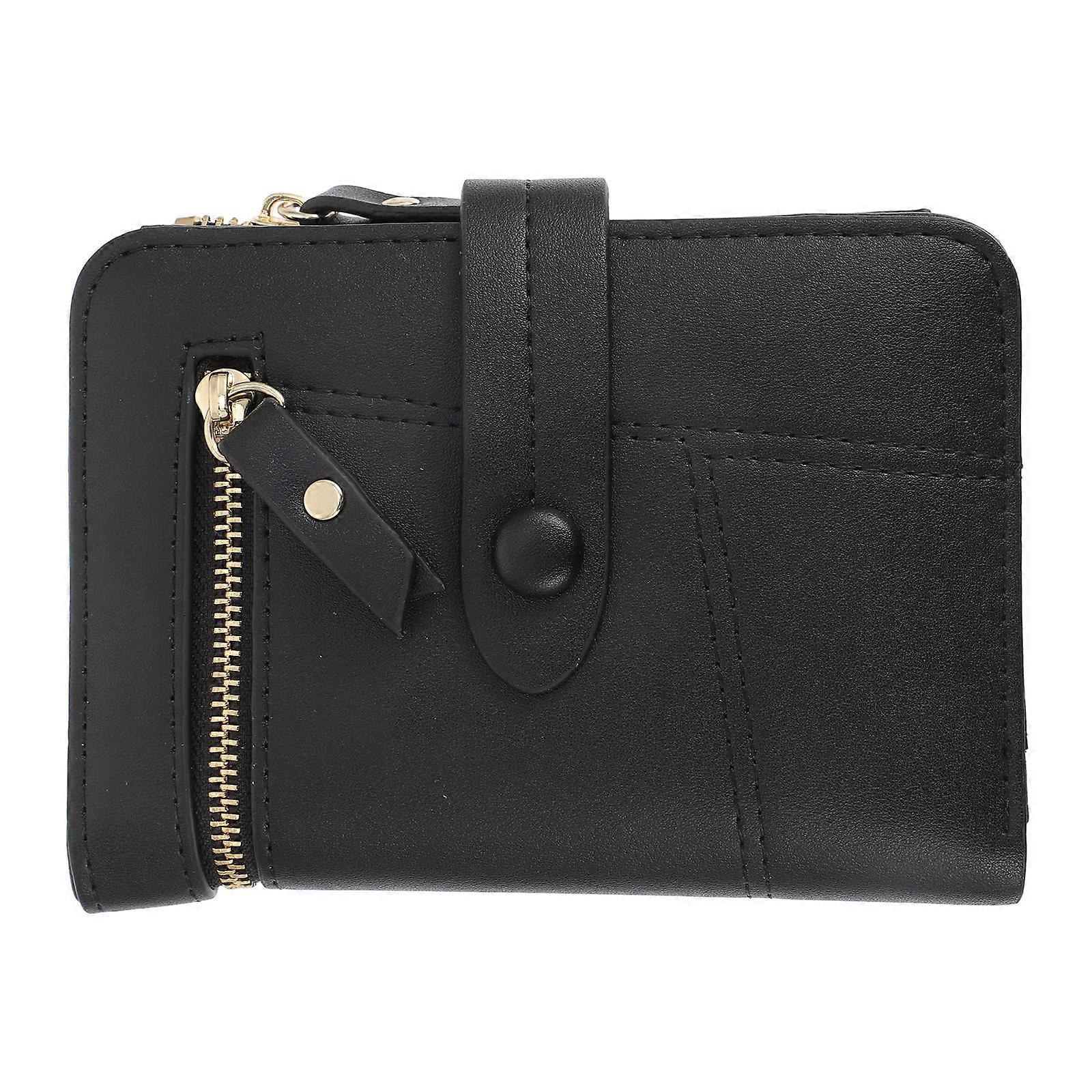 Zipper Money Bag Women Short Wallet Small Item Organization For Students Daily Use Black 14X9.5cm 1Pack