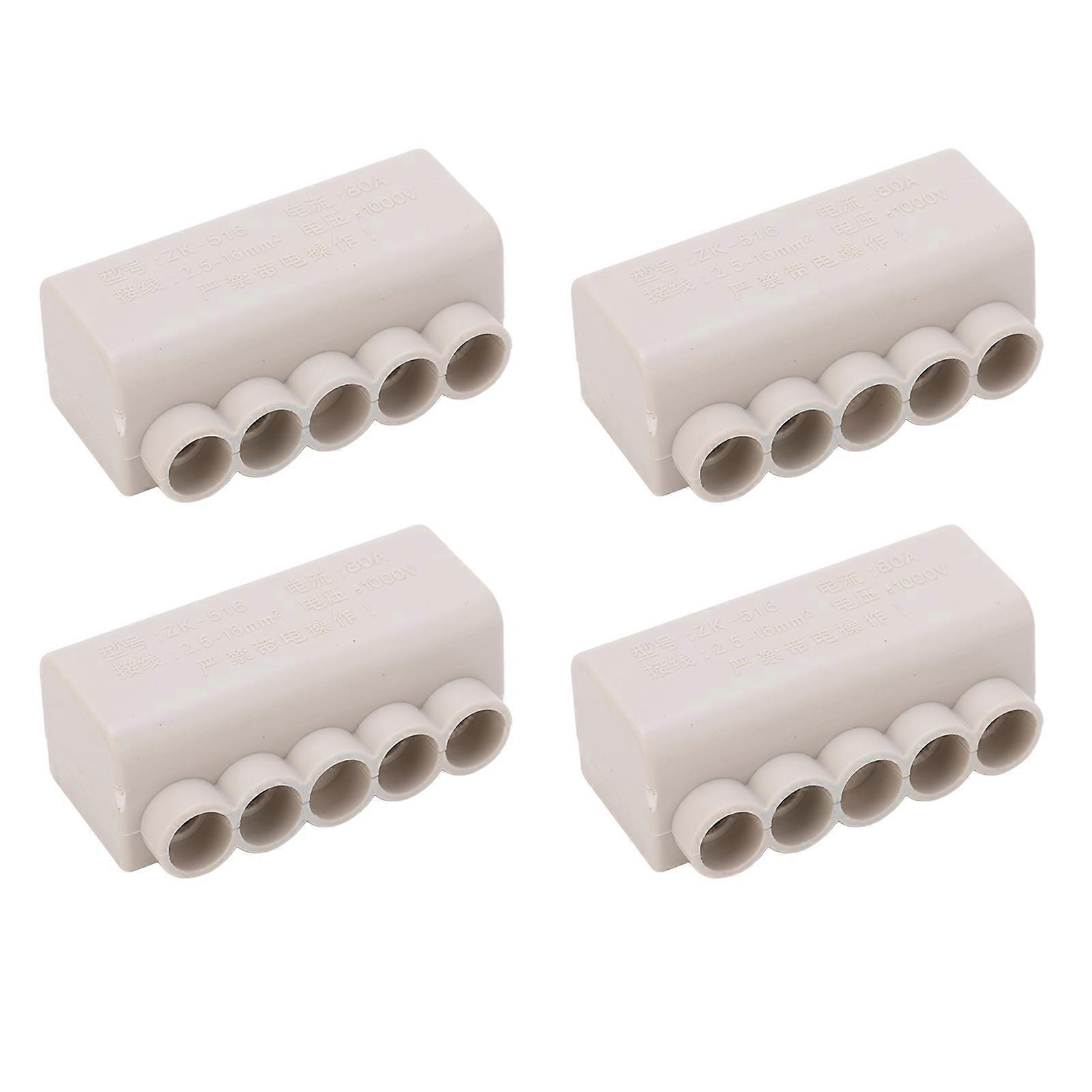 4pcs ZK 516 Splitter Wire Connector 1 to 5 1000V 80A Brass Conductor High Power Inline Terminal Block for Ceiling Light
