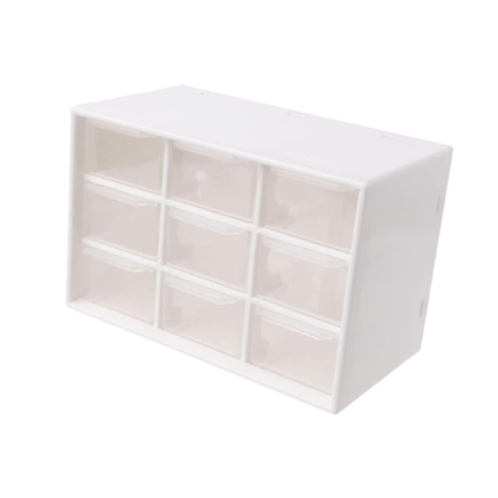 Desk Organiser, Desk Craft Organiser with 9 Clear Drawers, Organiser, Trash Bin, Stackable Storage Drawers for Gadgets, White