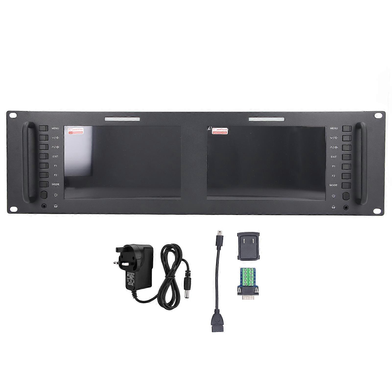 D71 PLUS Dual 7" 3RU Rack Mount Display, Full HD Touch Screen, 3G SDI, 4K HDMI, UK Plug