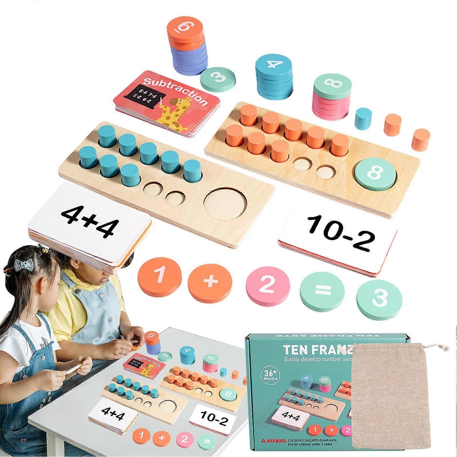 Wooden Ten Frame Counting Board Math Toy Kit | Educational Manipulatives for Preschool Ages 3-5 Girls