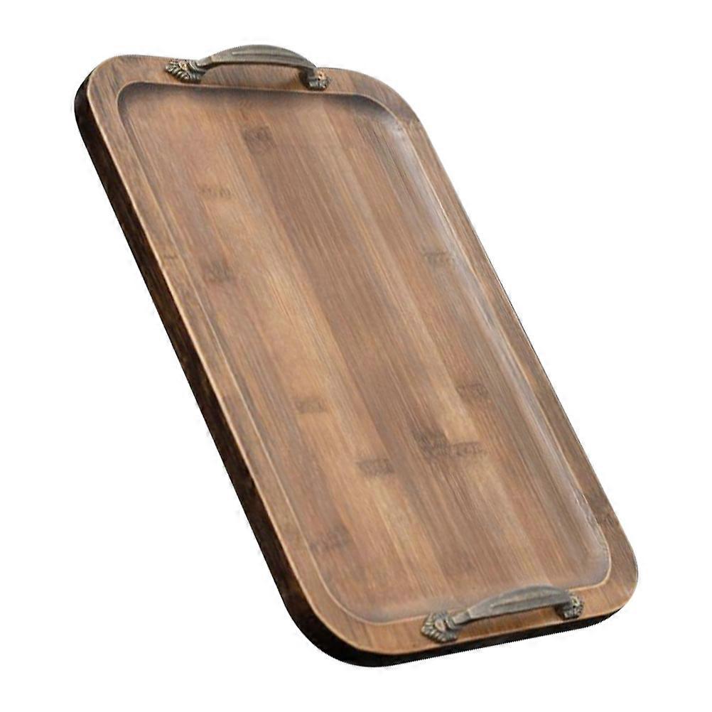 Coffee Rectangular Tray with Metal Handle for Home Use Food Serving 12.6 x 8.7 Inches