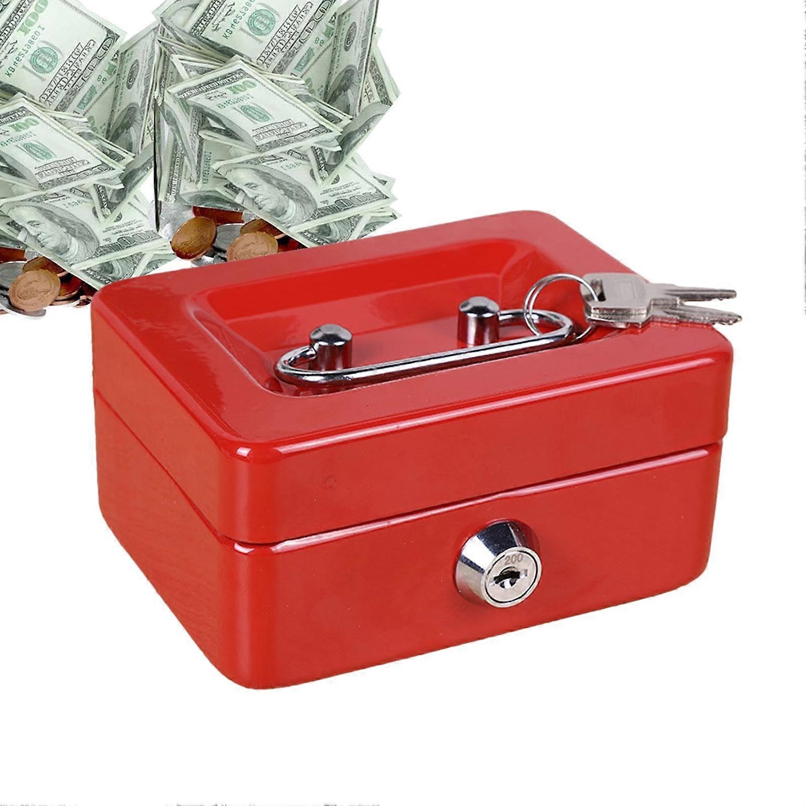 Locking Cash Till - Red Metal Money Box for Cash Storage, Lightweight Cashier with Small Parts Drawers and Check Boxes