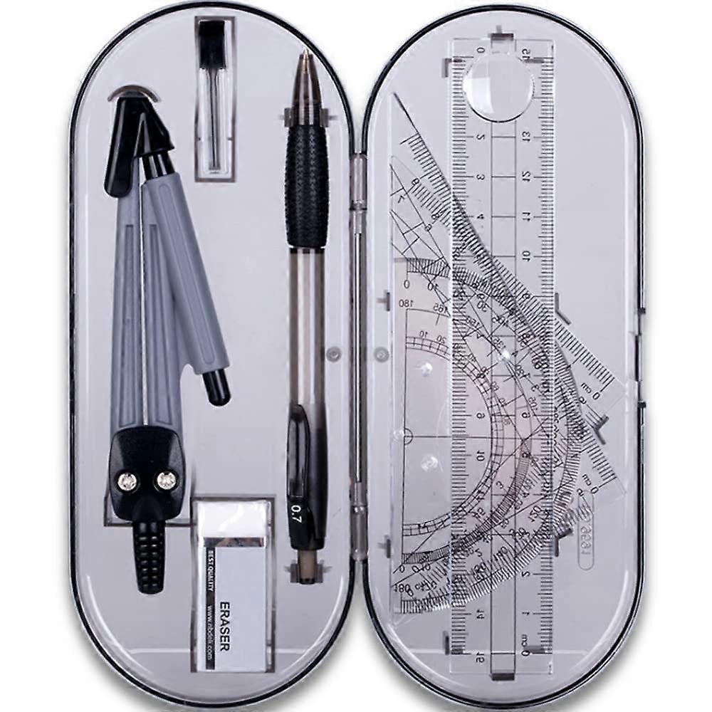 Geometry Set, 8 Pieces Maths Drawing Compass Set for Students with Shatterproof Storage Box