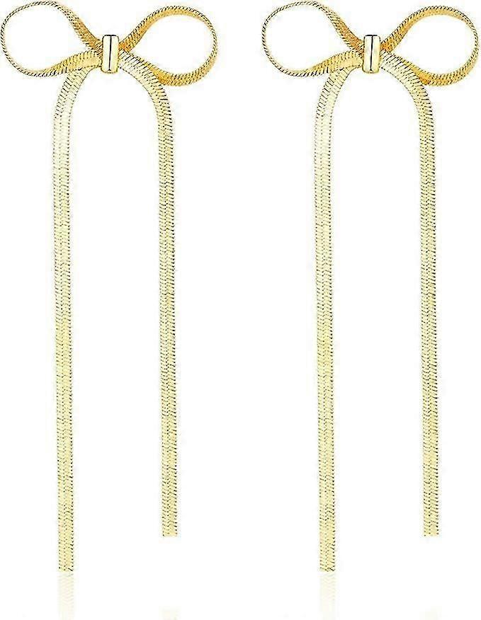 Bow Drop Dangle Øredobber, Bow Øredobber for Kvinner Jenter, Lange Dusk Øredobber Snake Chain Øredobber, Ribbon Øredobber
