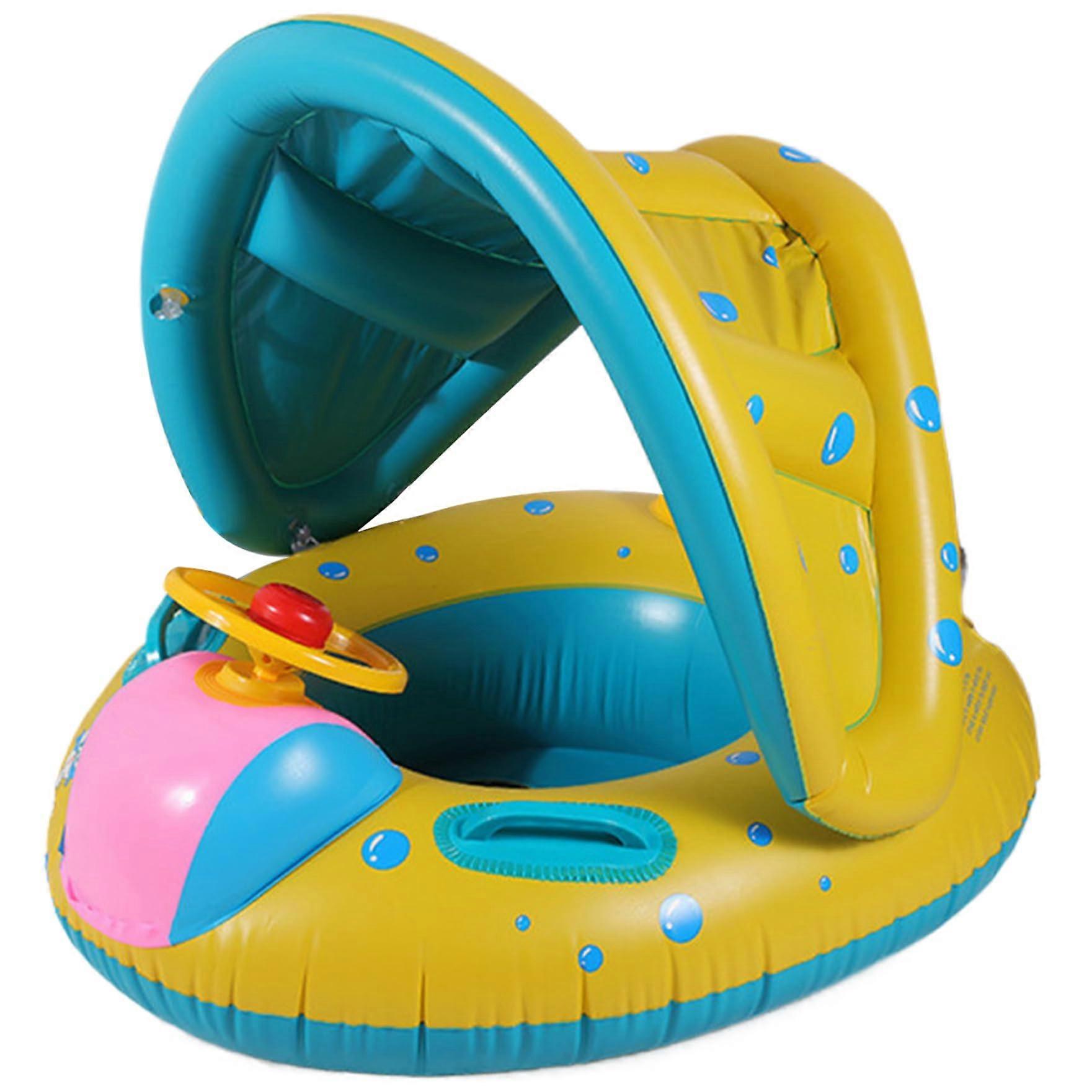 Baby Pool Float, Inflatable Car Shaped Float with Canopy, Sun Protection Swimming Ring with NonSlip Handle for Children 648 Months