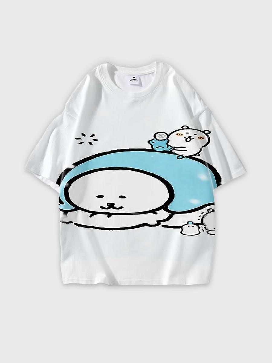 T-shirt round neck Comic book Role Pattern loose short sleeve D3095