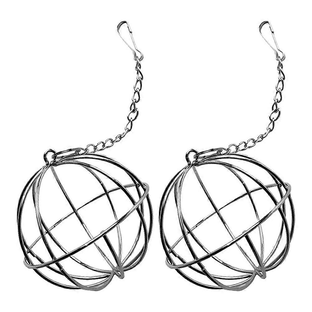Stainless Steel Rabbit Hay Feeder with Hanging Chain for Pet Use Silver 2Pcs
