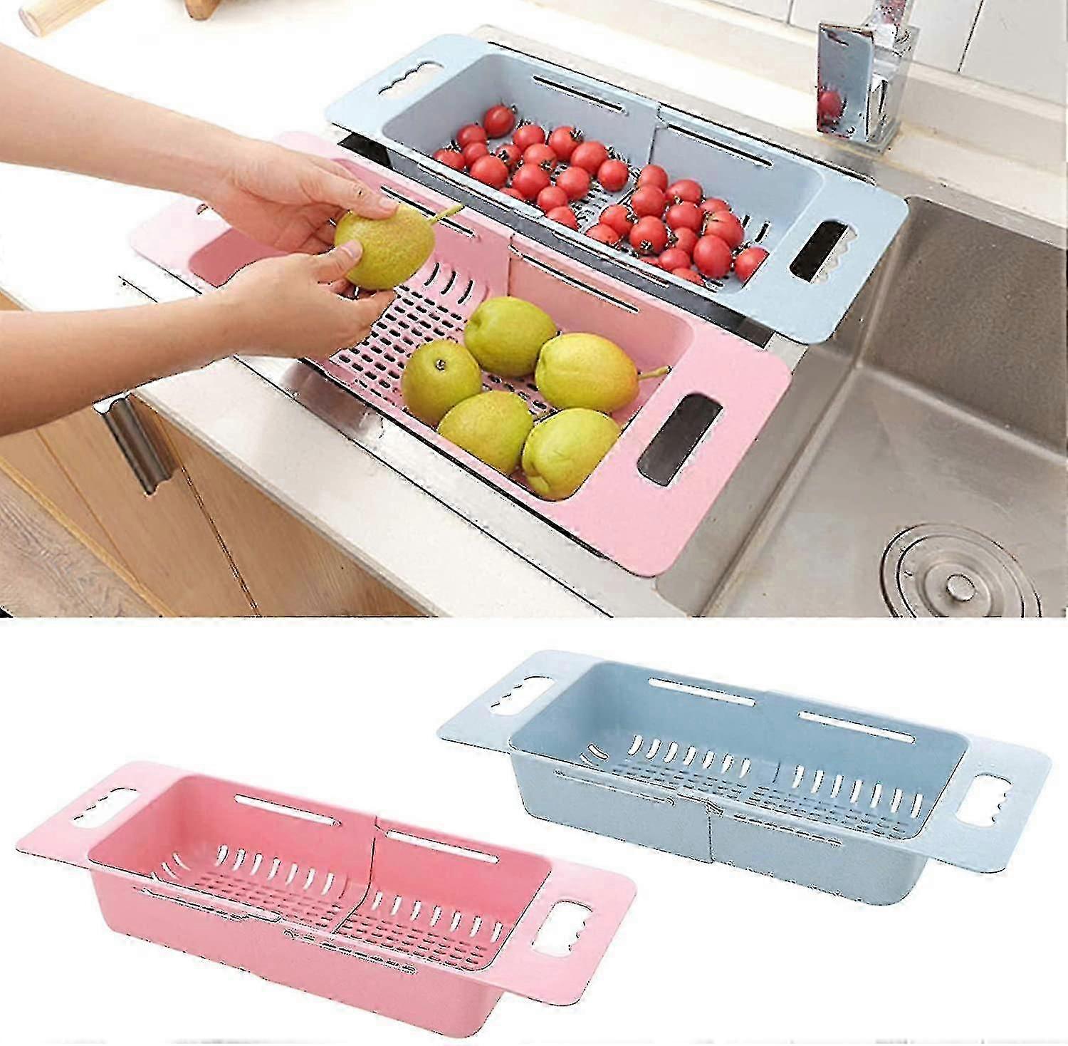 2pcs Folding Silicone Kitchen Filter Strainer Space-saving And Retractable Adjuster Fits Most Sinks