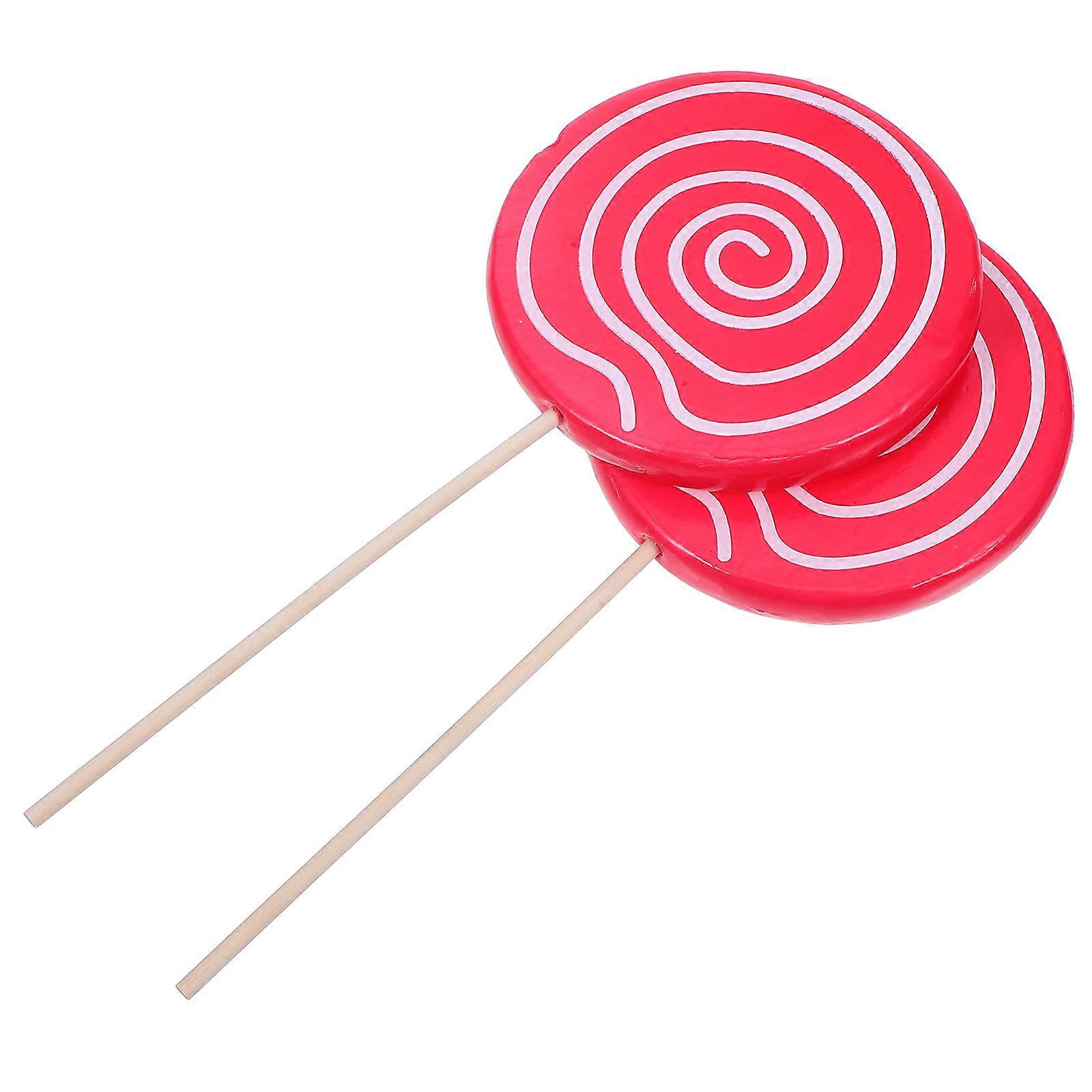 Realistic Lollipop Photo Prop for Decor Made of Wood and Resin in Red Color 2pcs