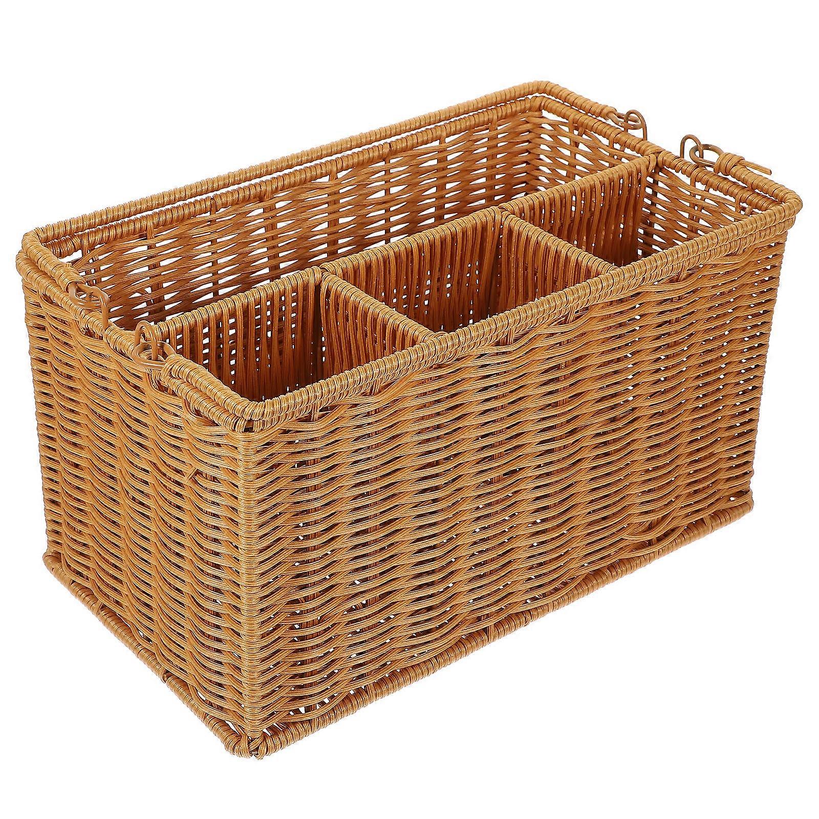 Imitation Rattan Utensil Holder Organizer For Rectangular Shape Rustic Style 1Set