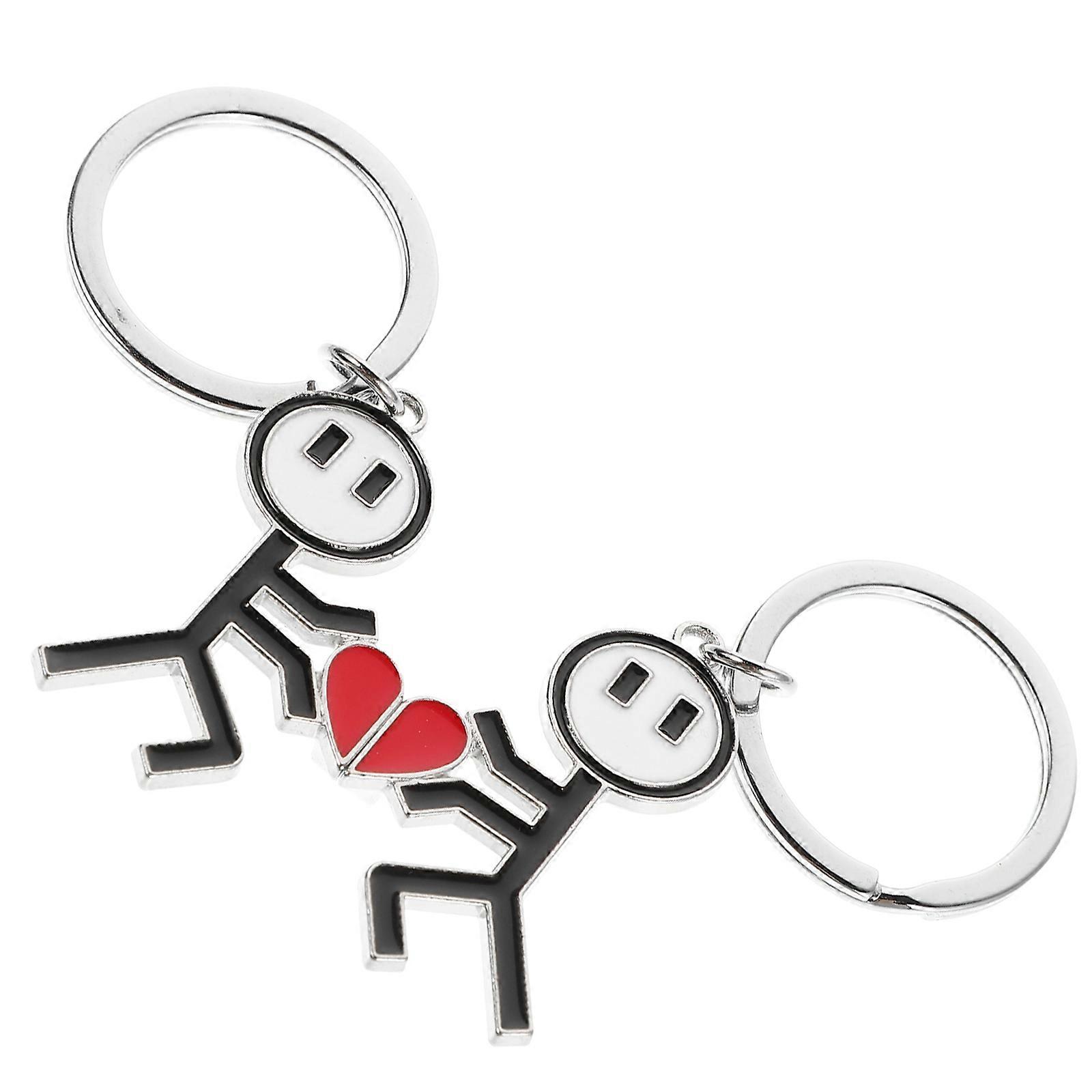 Cute Bag Charm Metal Key Organizer Doodle Man Shape Silver For Couples Everyday Use 1Pair