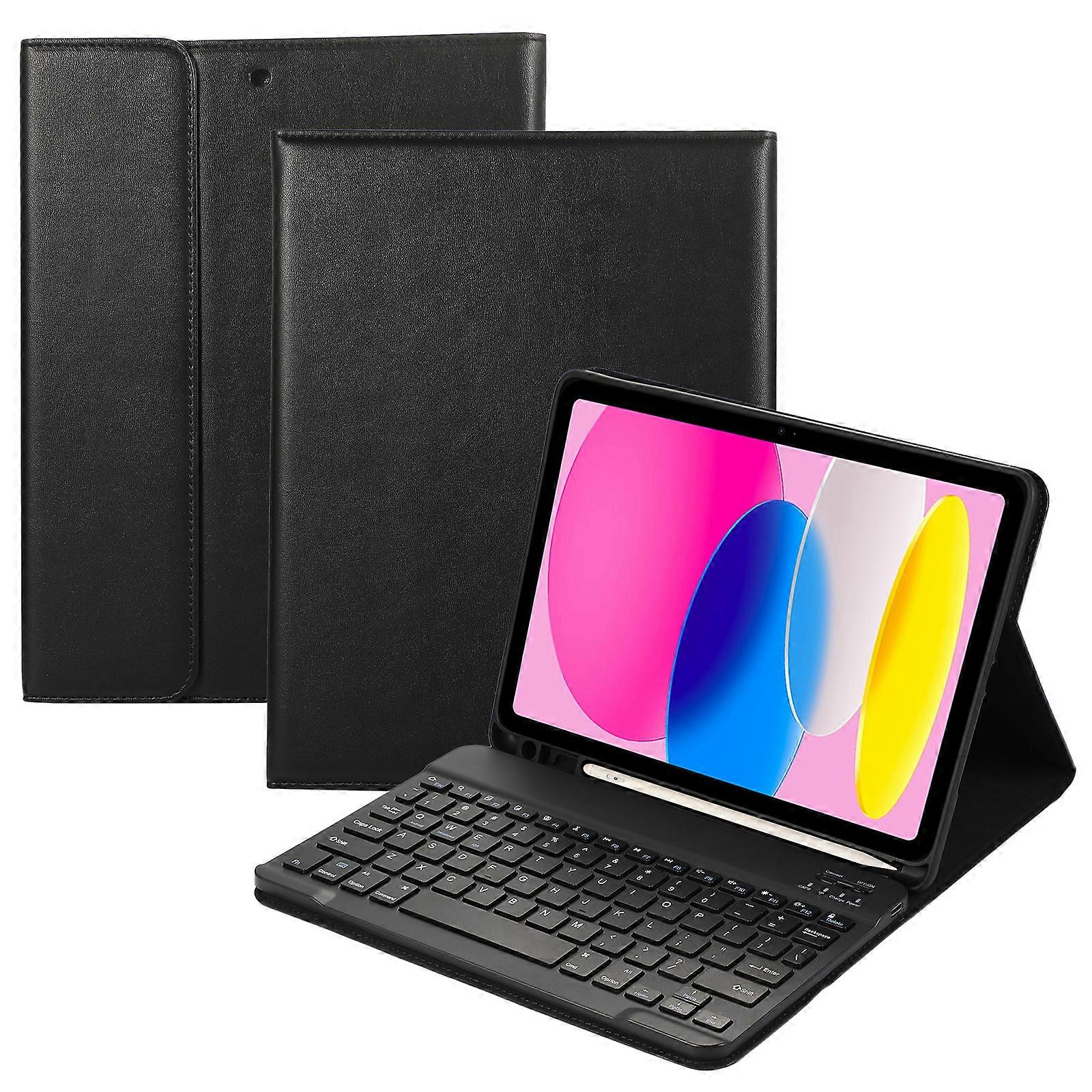 TKdaddy För iPad (2025) 10.9 (2022) Löstagbart Bluetooth-kompatibelt tangentbord Läder Surfplatta Stativ Fodral Lock Svart