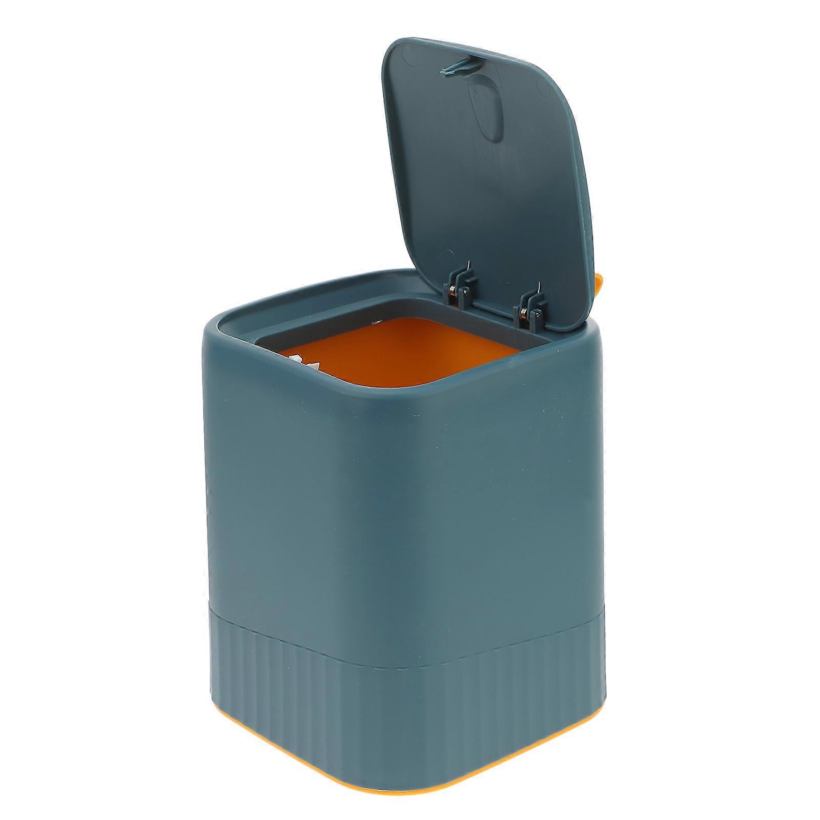 Mini Desktop Garbage Bucket Waste Storage Lid Opening/Closing Blue 16.5X12CM 1Pack