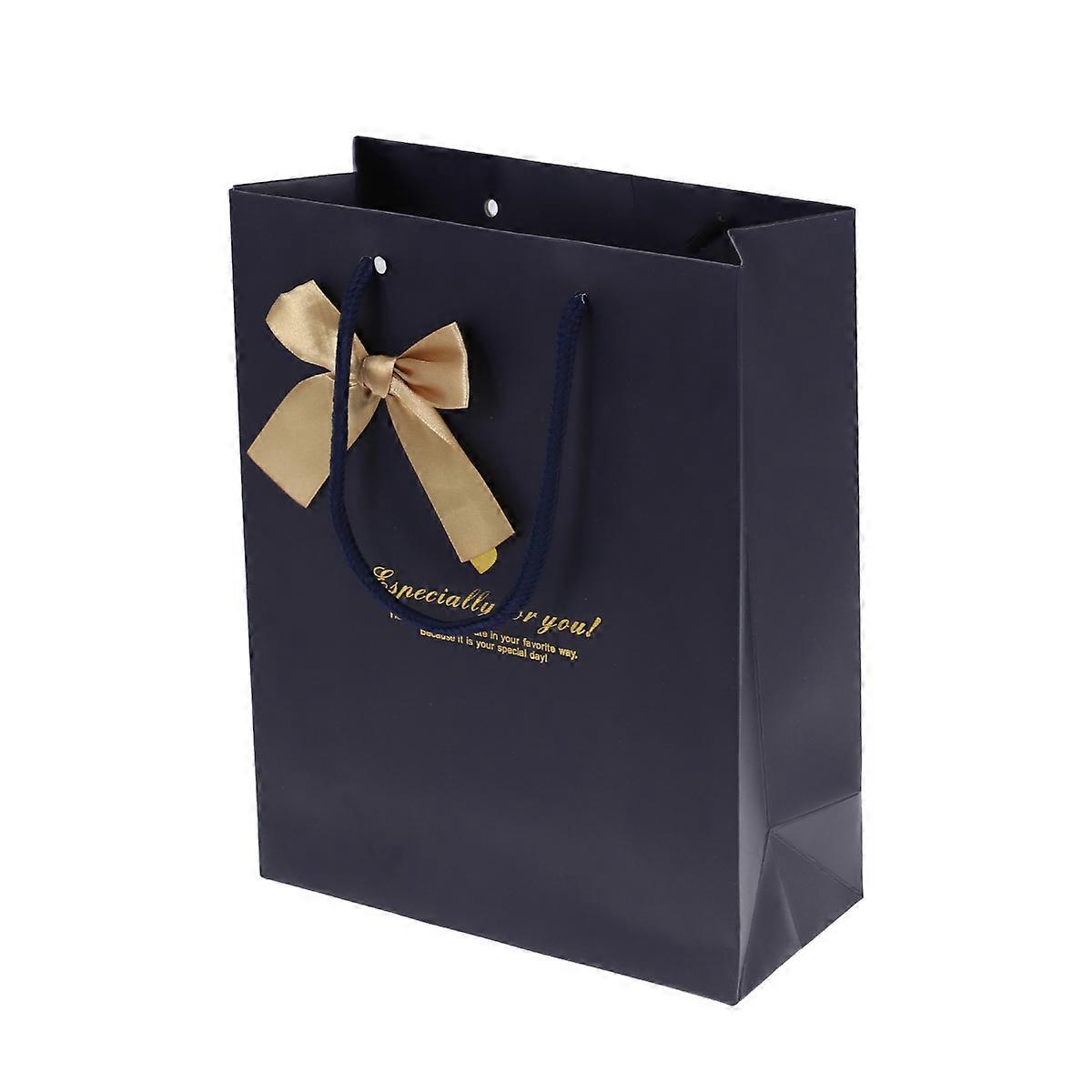 Blue Paper Gift Bags with Knitted Handles for Storage Use Assorted Retail Bags Set of