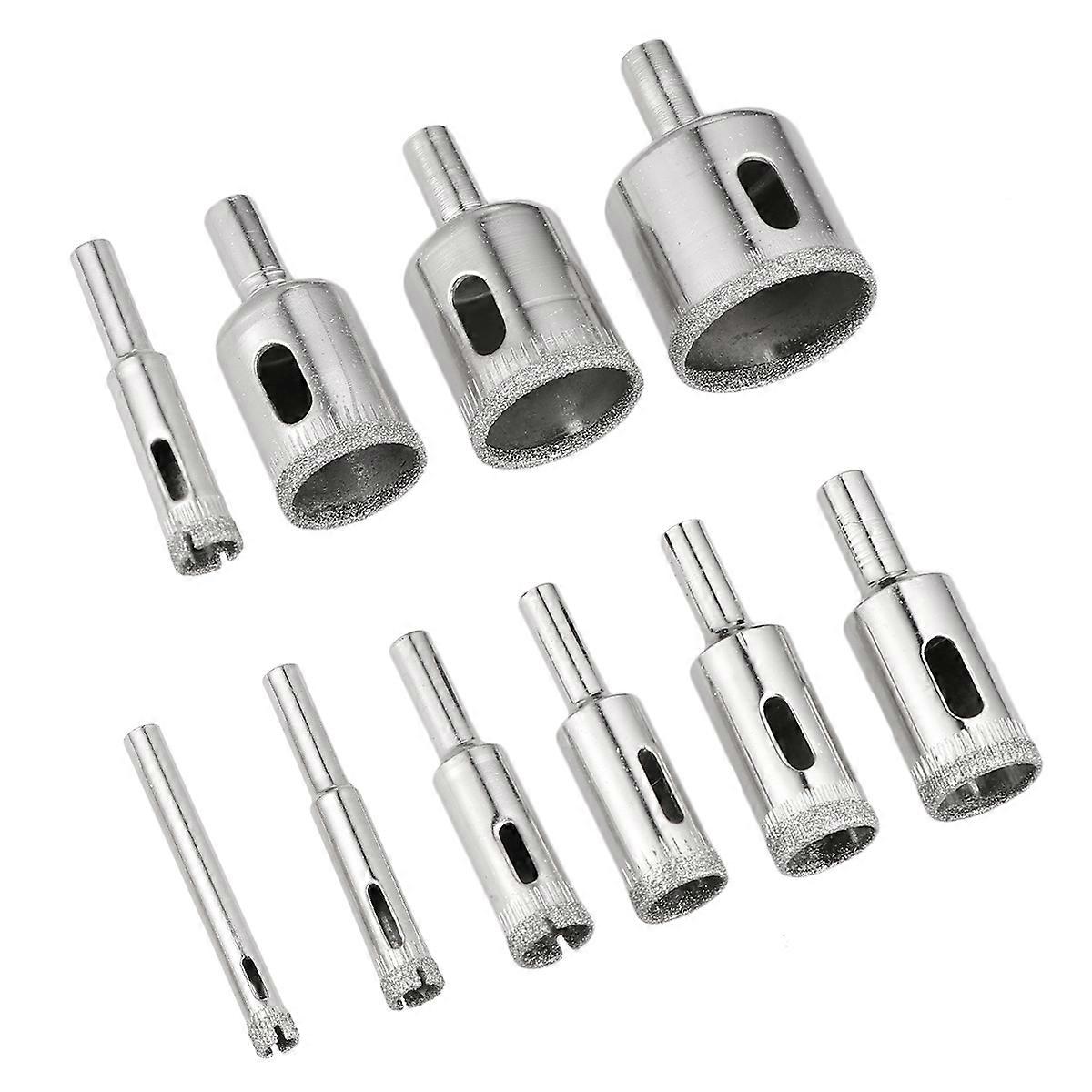 Diamond Coated Drill Bit for Glass Silver Metal 10 Pieces Set Portable Multipurpose Hole Drilling Bits 1 Set