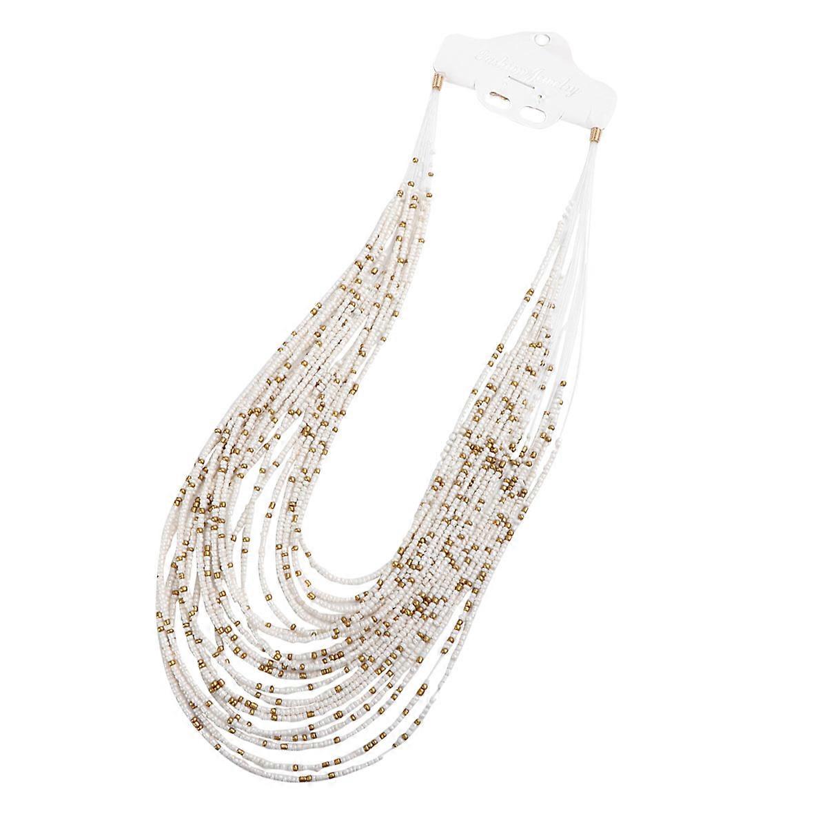 قلادة أنيقة من الخرز الأبيض للنساء بتصميم متعدد الطبقات مثالية للحفلات والاستخدام اليومي