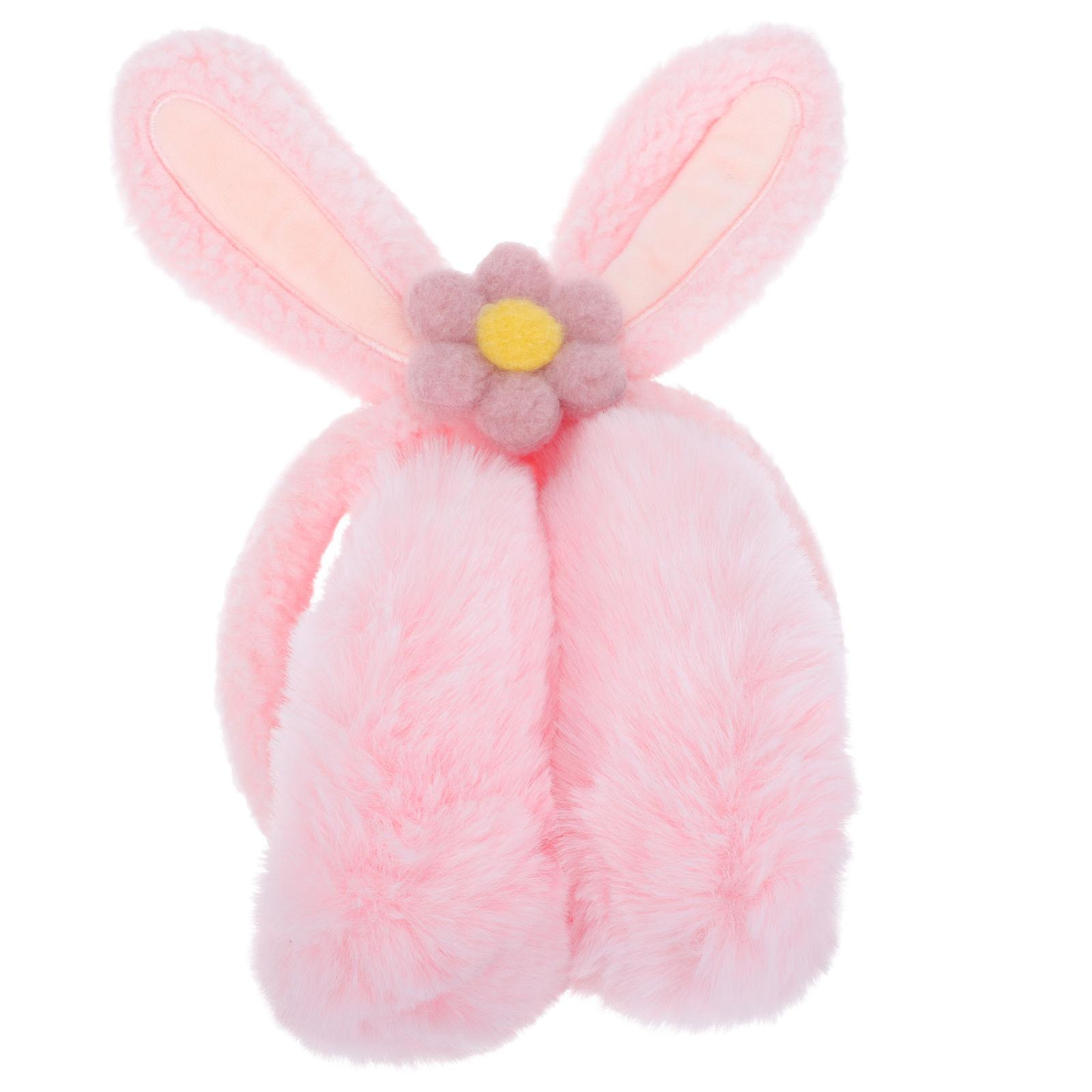 Warm Adorable Rabbit Ear Modeling Earmuff For Kids In Pink Color With Plush Material 1Pcs