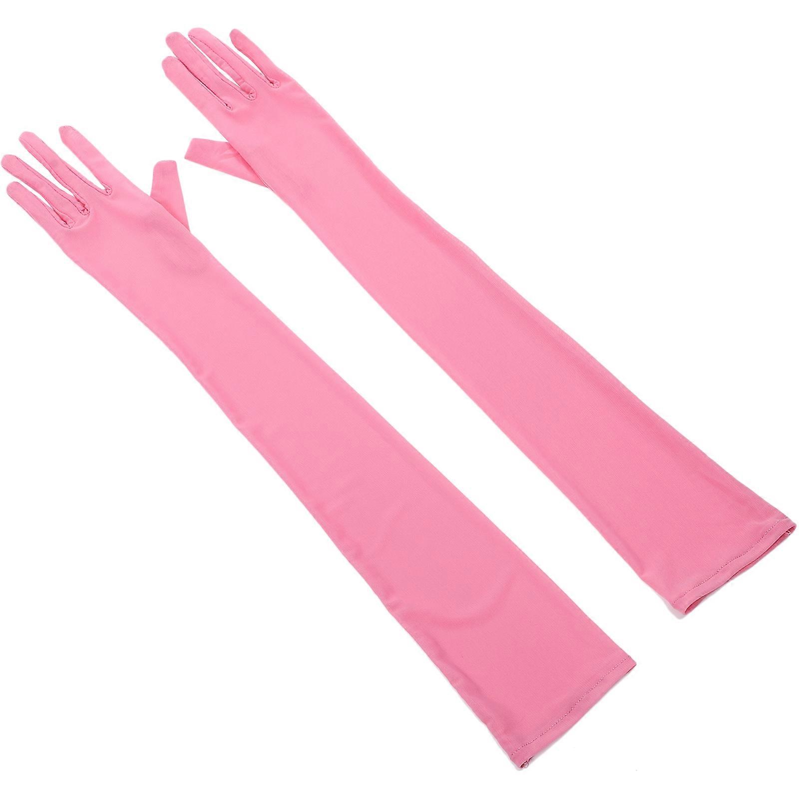 Stretchy Party Gloves In Rosy Color Designed For Women With Long Elbow Length Suitable For Tear Parties 1 Pair