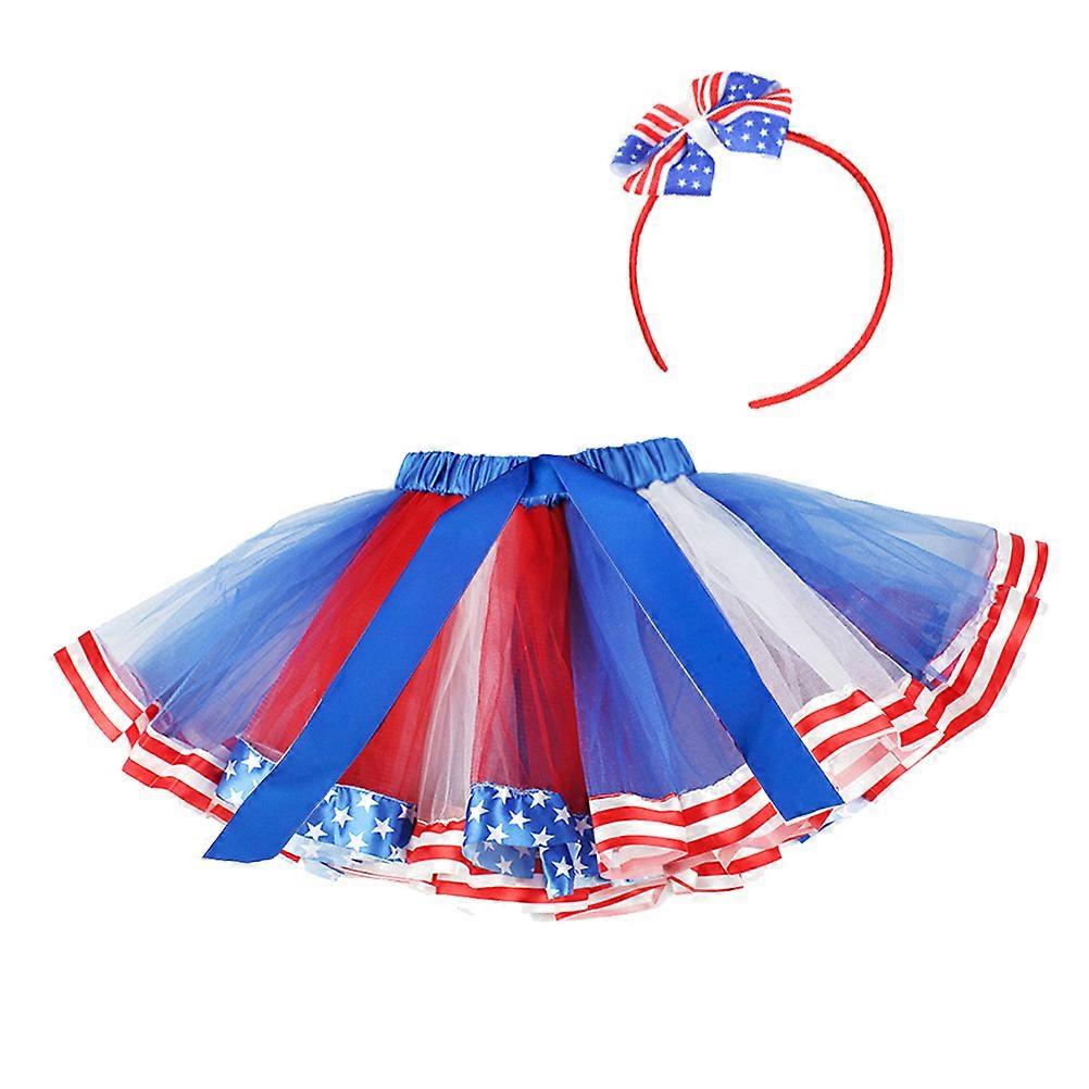 فستان تنورة شبكي لعيد الاستقلال العصري للنساء مقاس L (تنورة + شعر) يتميز بتصميم العلم مناسب للاحتفالات 2 قطعة