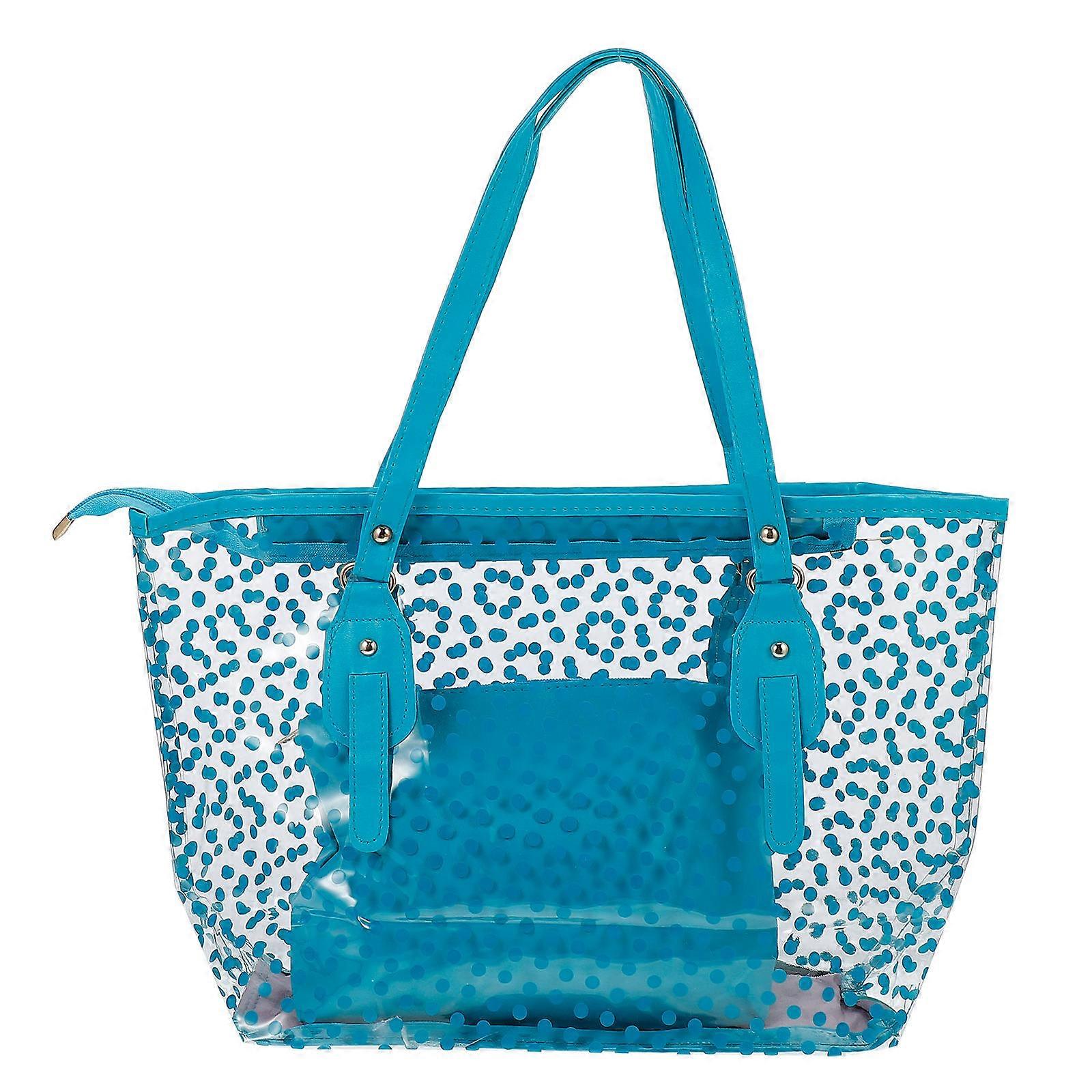 Clear Dots Pattern Tote Bag Women's Transparent Beach Handbag with Inside Purse 1 Set Blue