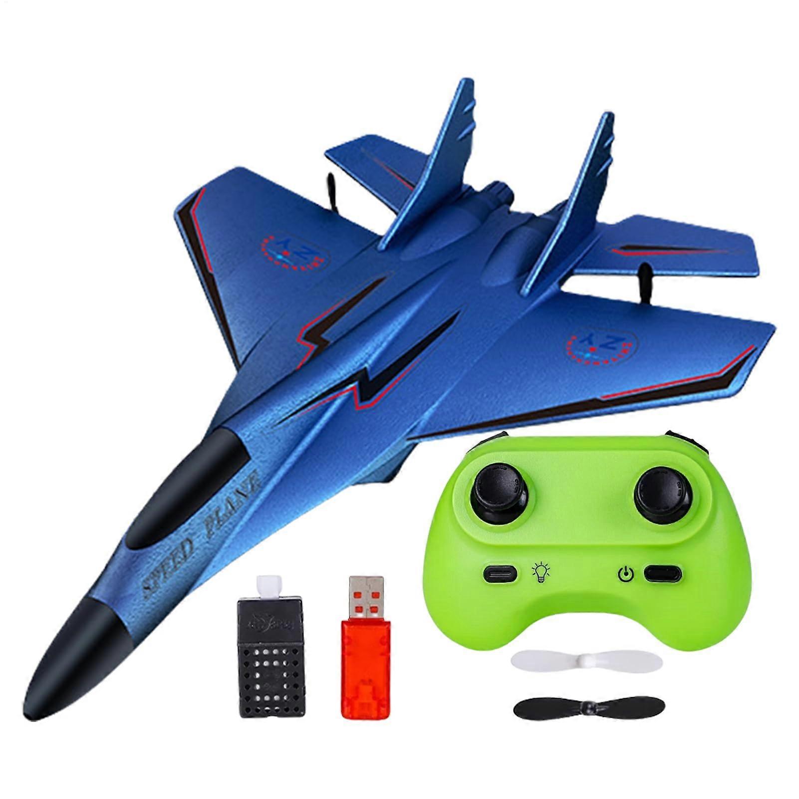 RC 2.4 GHz Model Toy Fighter Plane with Light for Beginners Blue
