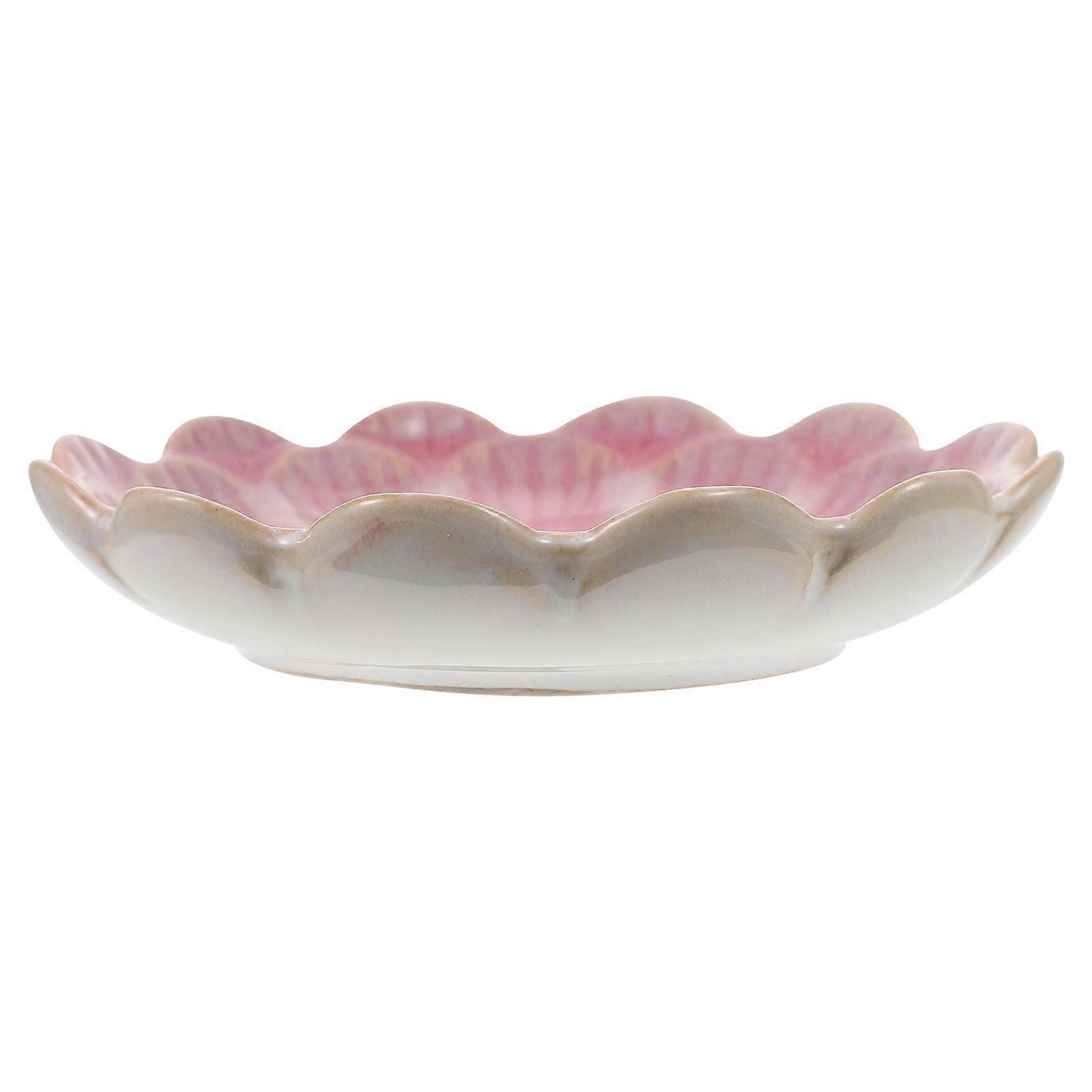 Flower Shaped Snack Serving Dish Ceramic Plate For Daily Use With Pink Color 1Pack