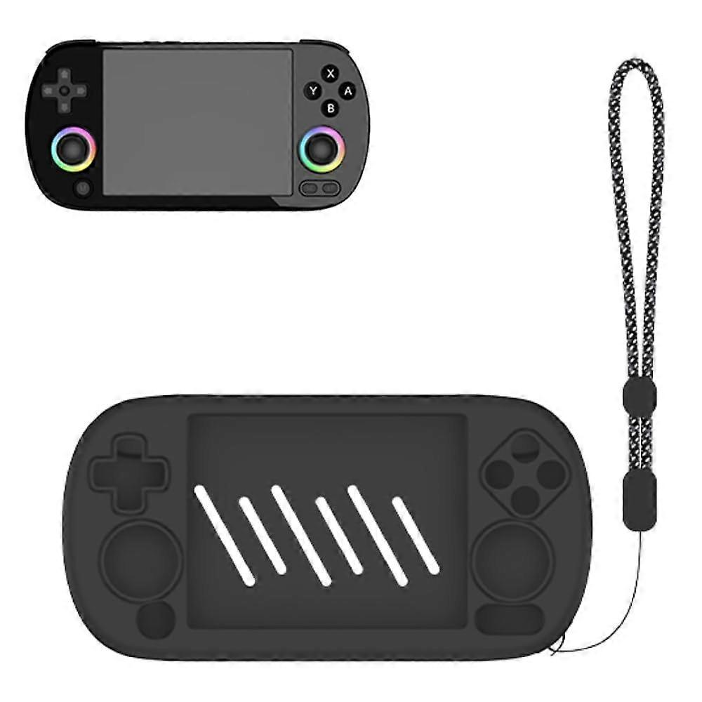 Silicone Case For ANBERNIC RG40XX H Handheld Game Console - Soft Protective Anti-Drop Skin With Lanyard (Black)