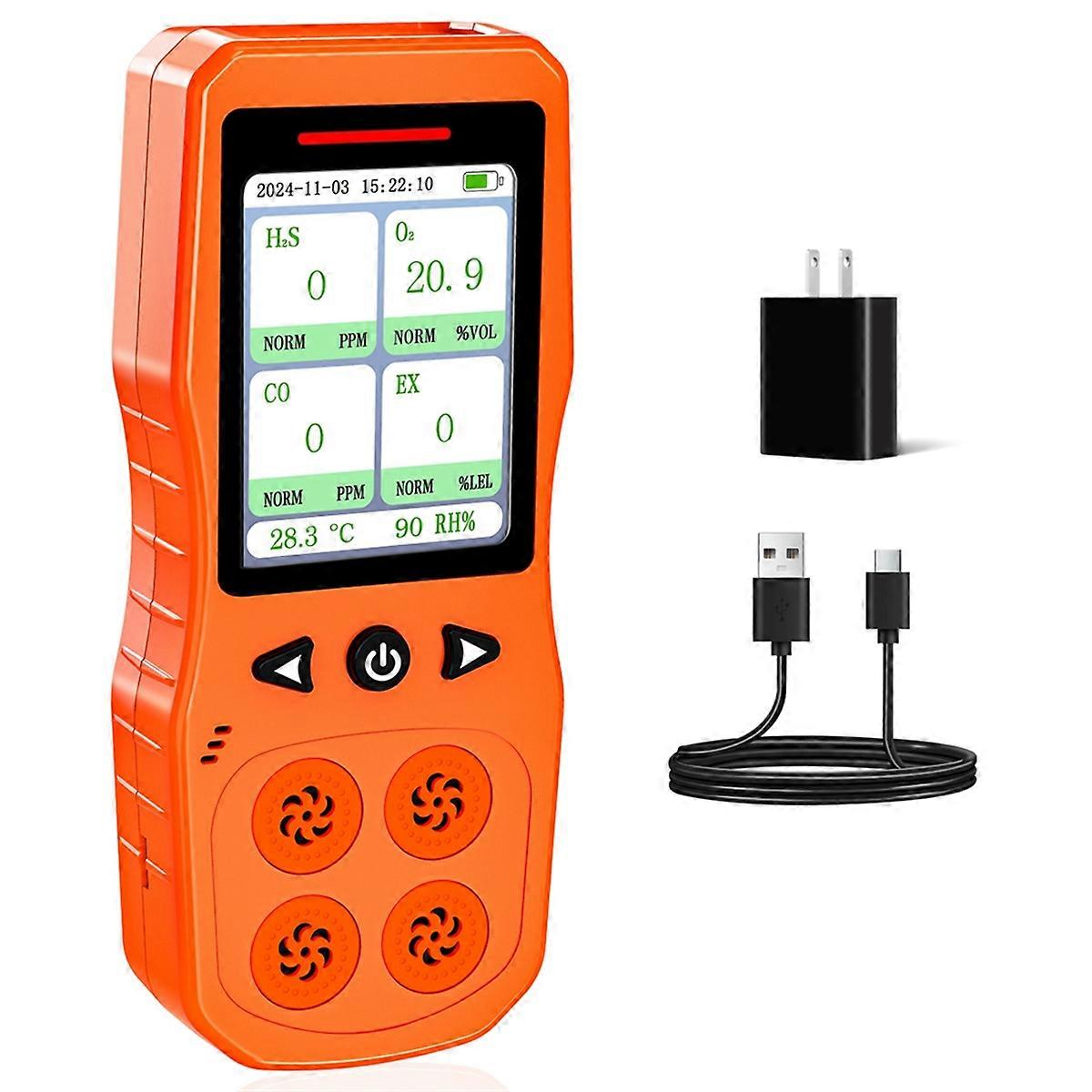 US PLUG,Gas Monitor for O2,CO,H2S,Combustible Gas Tester,4 Gas Leak Detector with Sound,Light&Vibra
