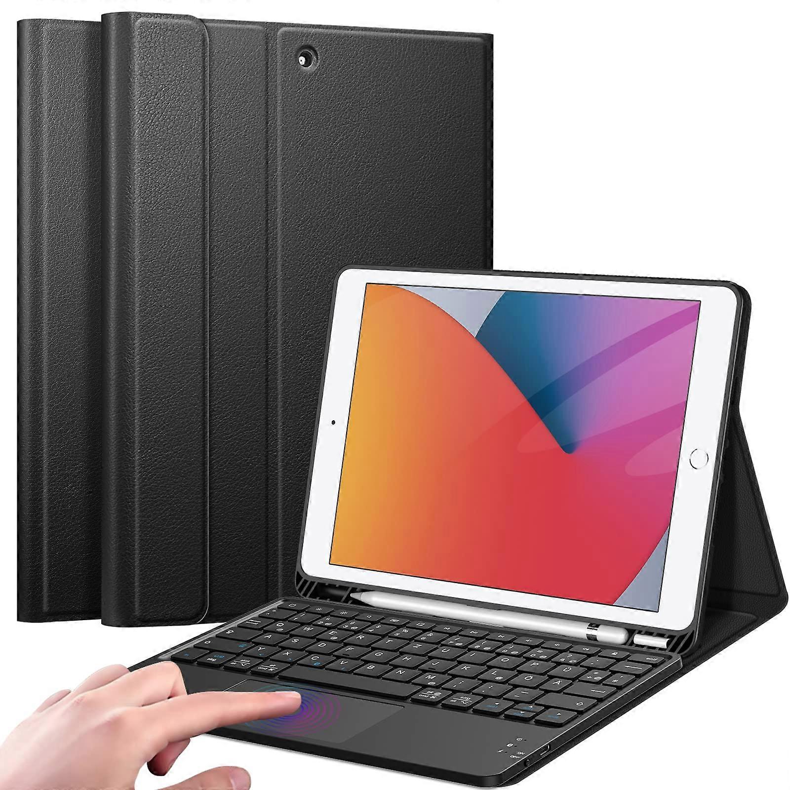 Keyboard Case for iPad 10.2 Inch (9th/8th/7th Gen 2021/2020/2019) with German Touchpad, Magnetic Removable Keyboard, Black