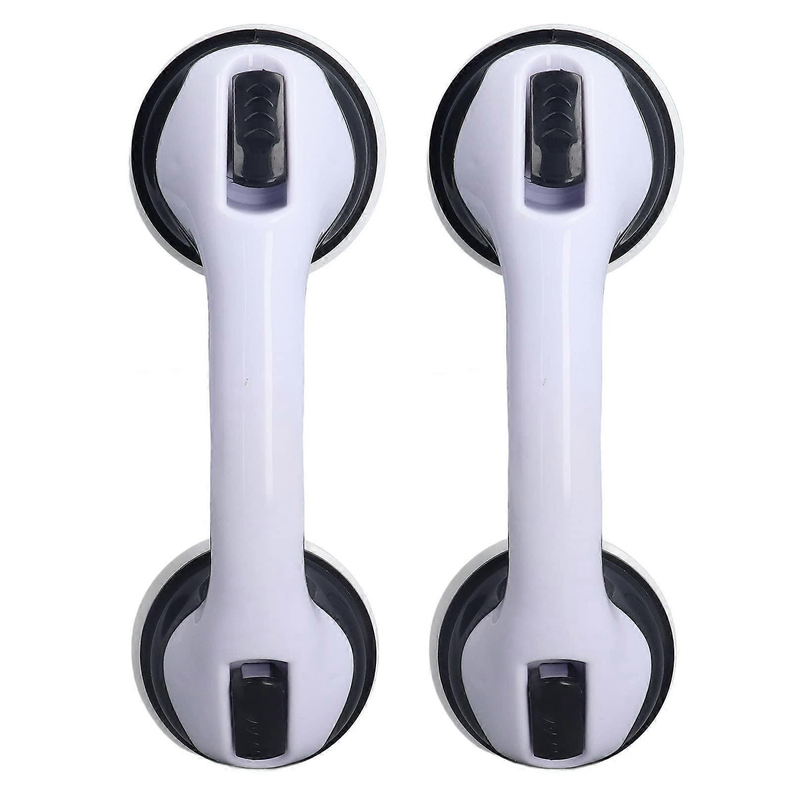 Twopiece shower handle with curved design, support grab bars for bathtub and shower, doublelocking safety, tool installation.