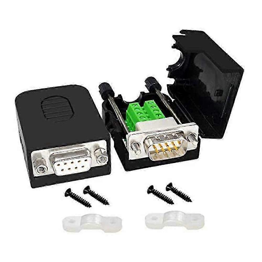 DB9 Solderless Connector RS232 D-SUB Serial to 9-Pin Port Terminal Male Female Adapter with Case (1
