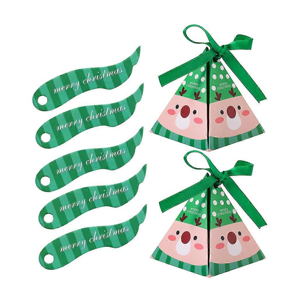 1 Set Elk and Striped Pattern Pyramid Candy Box Chocolate Gift Boxes for Christmas Party (Green)