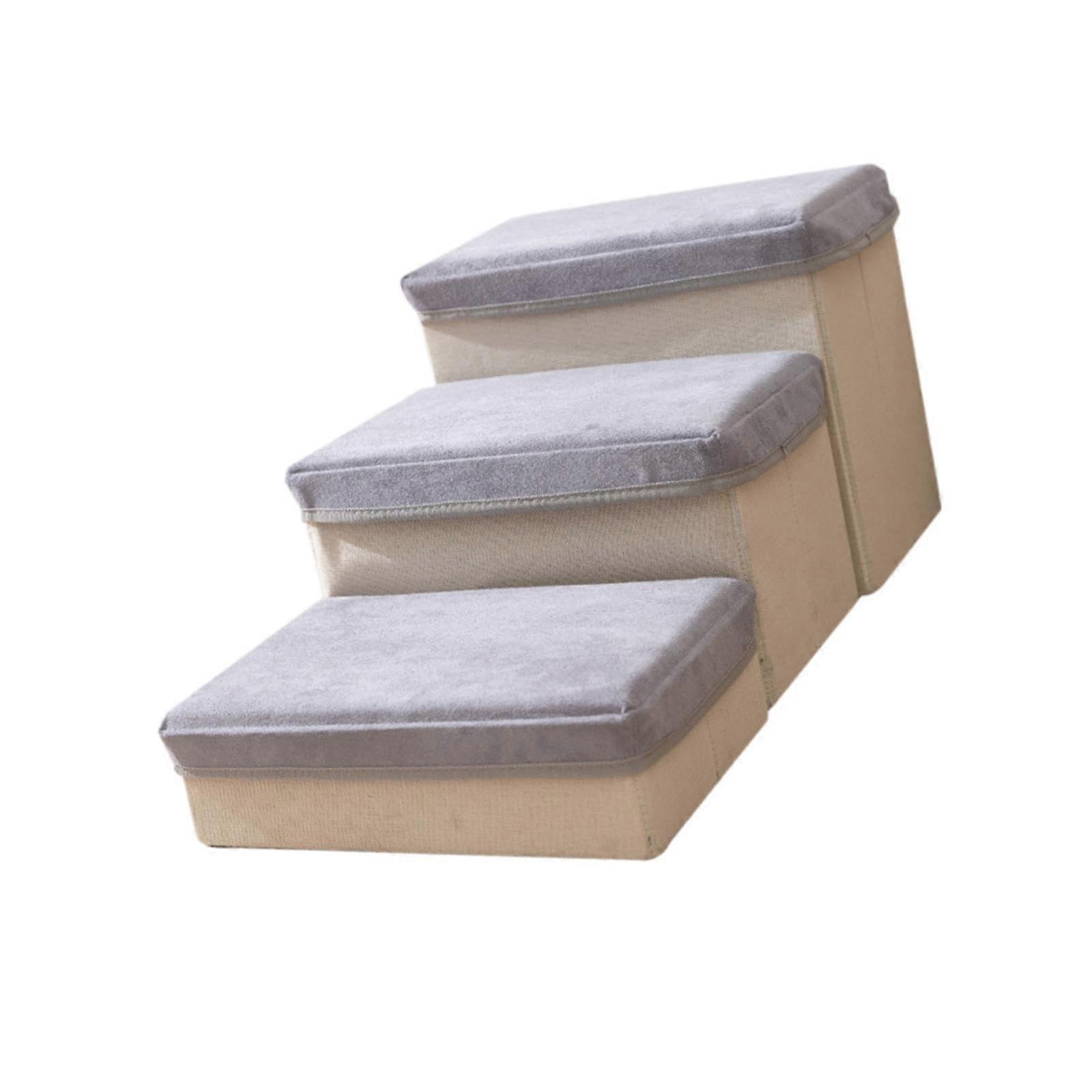 Dog Ramp Steps Three-Stage Gentle Tilt, Extra Wide Gray, Sturdy Non-Slip Base, With Spacious Storage Space