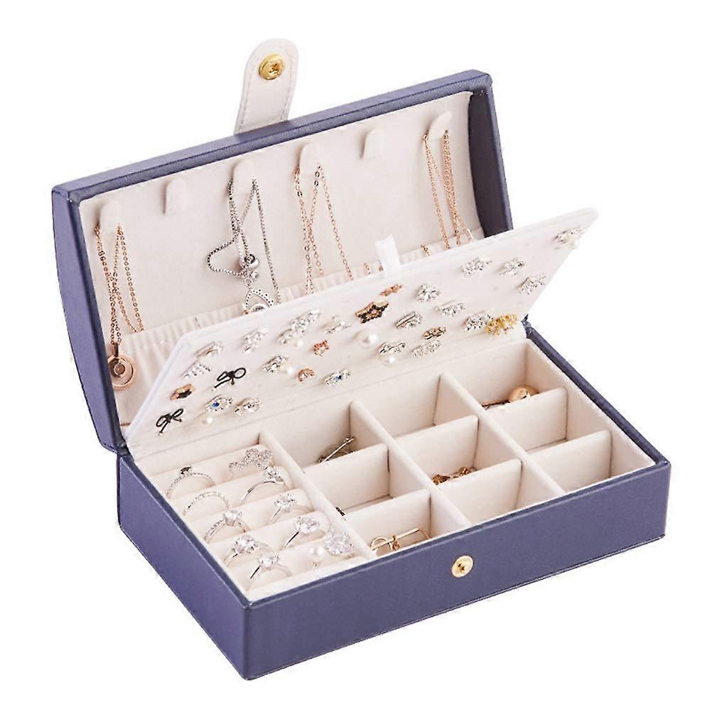 Curved Portable PU Jewelry Box, 2-Layer Multi-Functional Leather Organizer for Small Earrings, Fresh and Simple Design