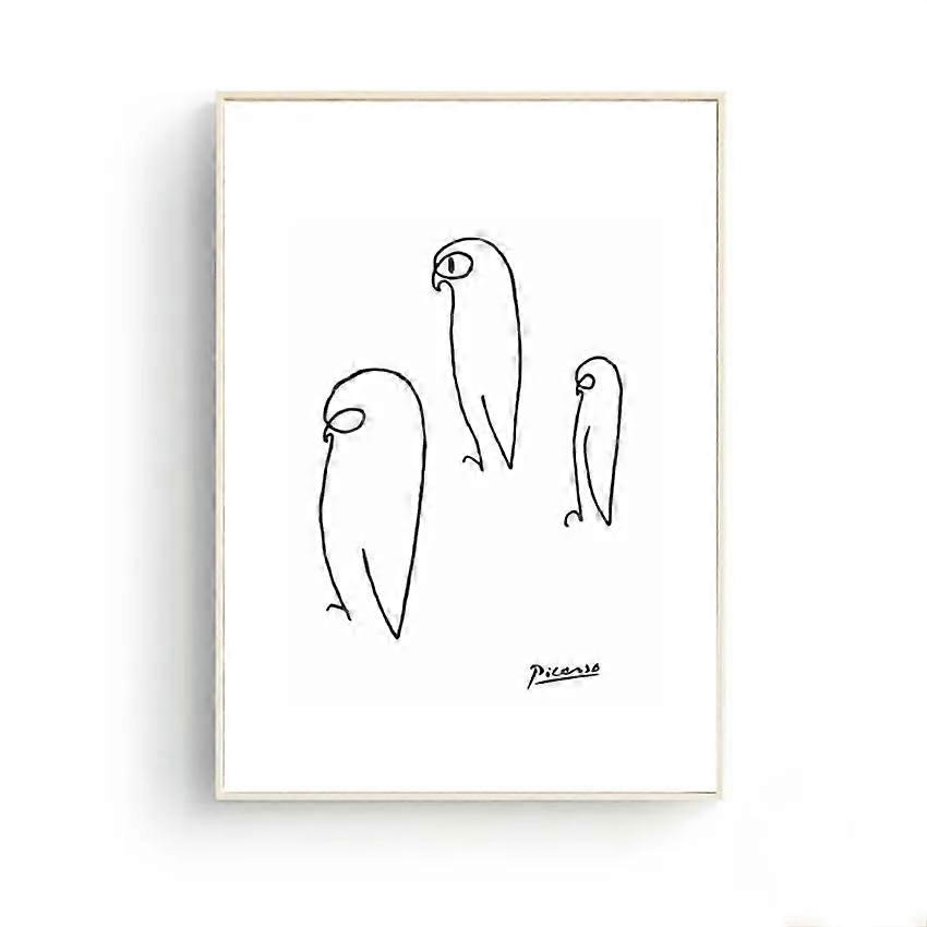 Picasso Minimalist Line Bird Poster and Print Black and White Wall Art Abstract Animal Canvas Painting 50x70 cm Nordic Style